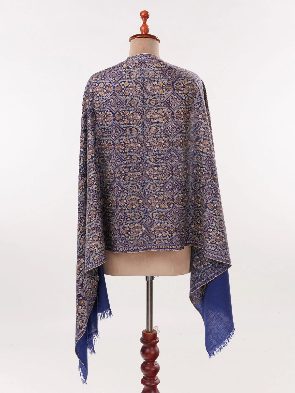 Deep Blue Cashmere Scarf with Hook Embroidery