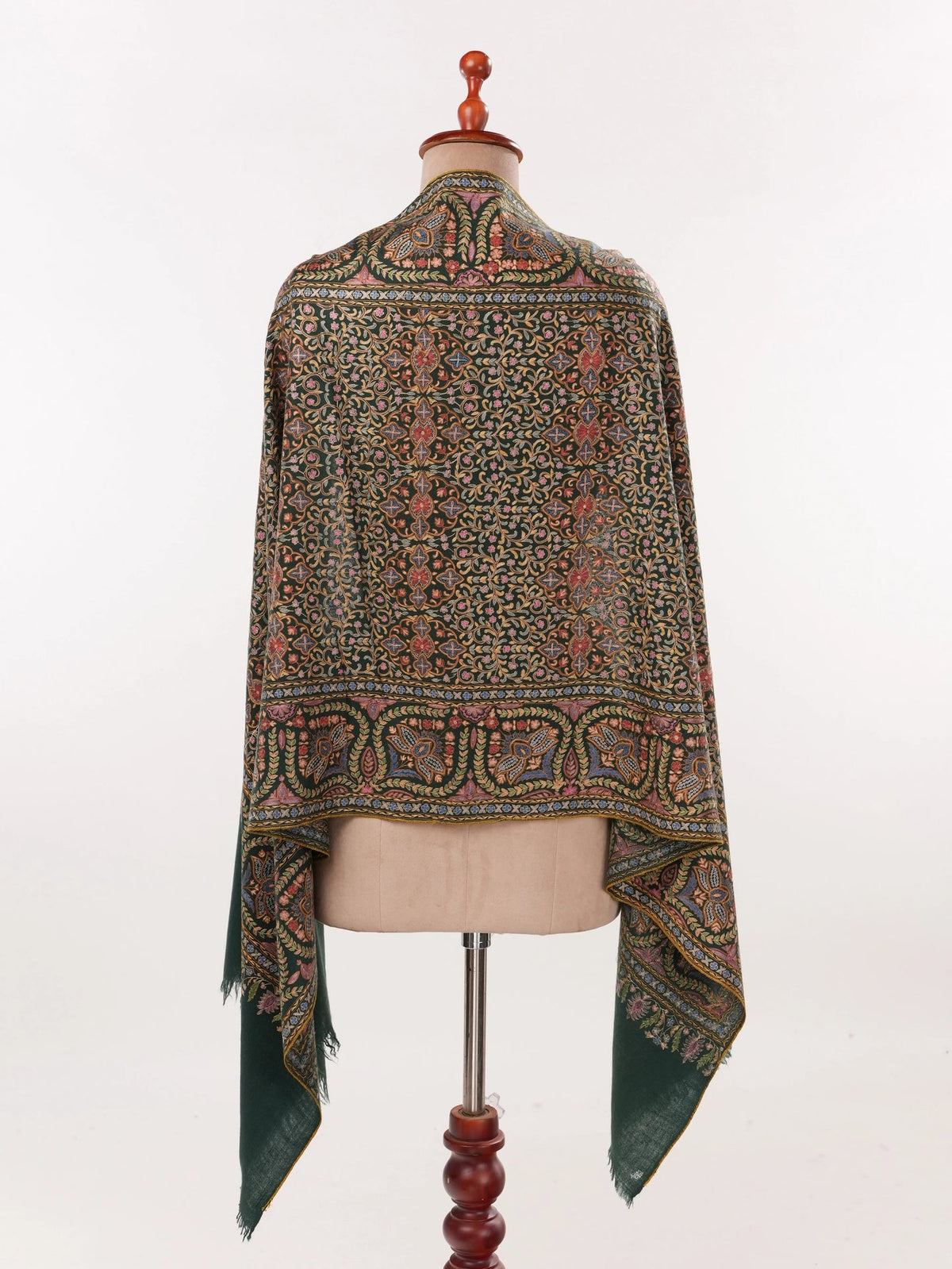 Dark Green Authentic Cashmere Scarf with Hook Embroidery