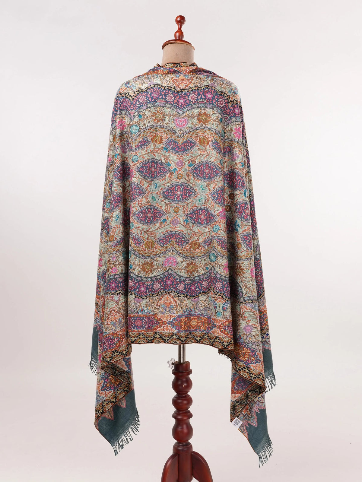 Hand Embroidered Kalamkari Authentic Grey Handwoven Pashmina Shawl Shahkaar.com