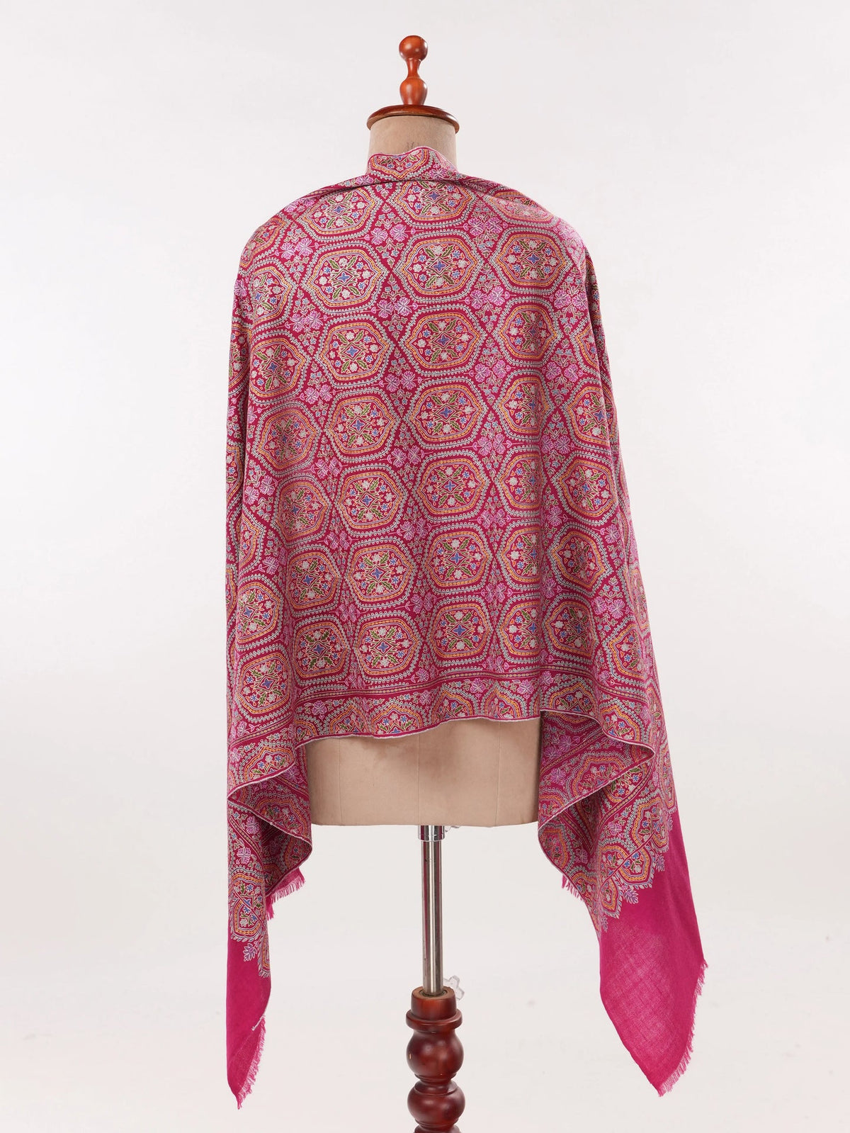 Deep Pink Handwoven Cashmere Scarf with Kalamkari Embroidery