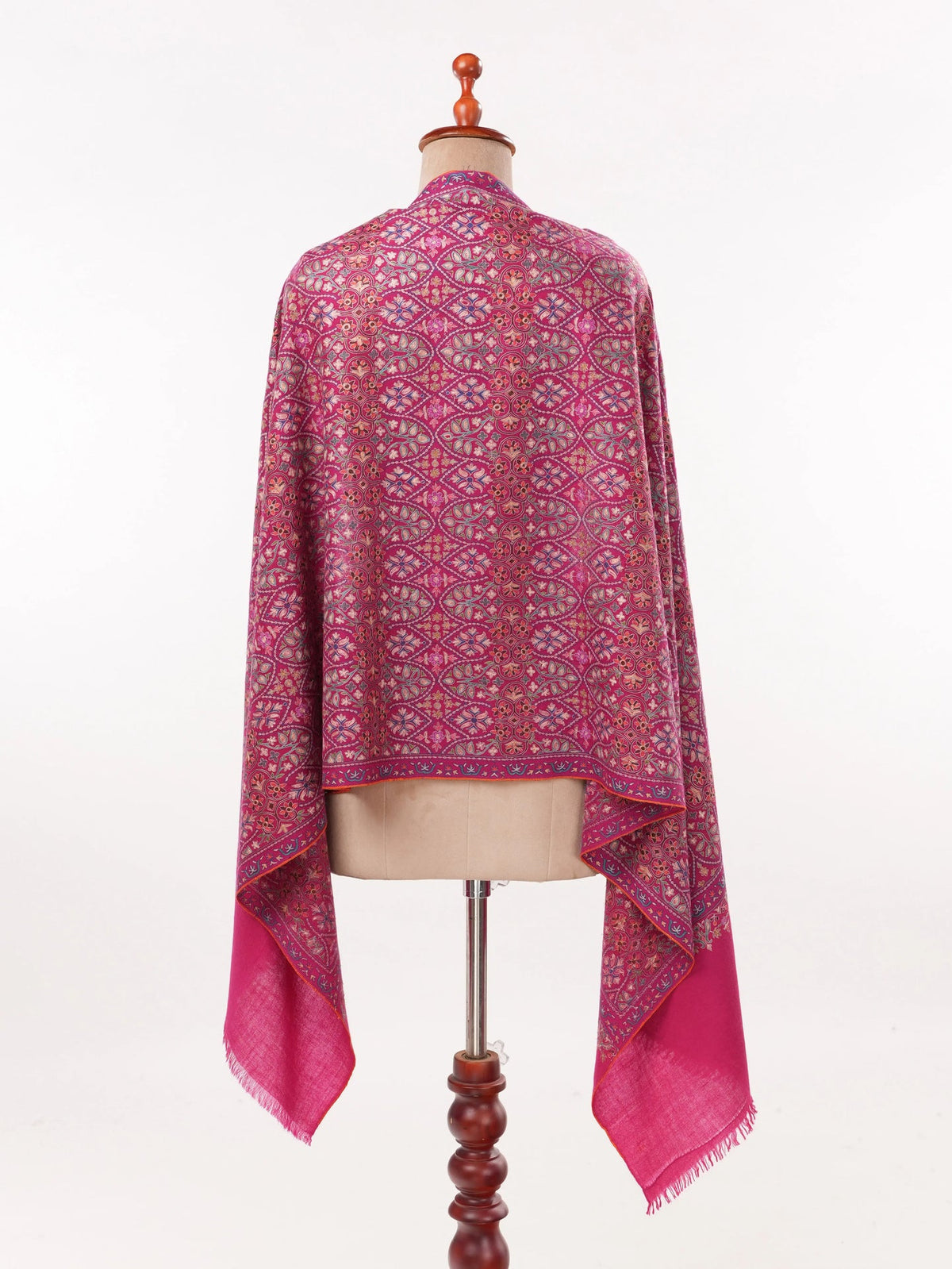 Deep Pink Pure Pashmina Scarf with Hook Embroidery