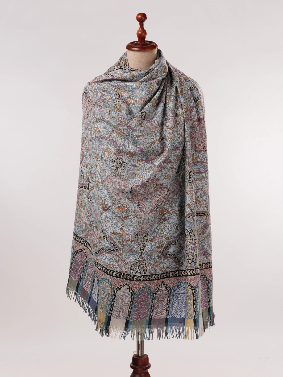 Handwoven Pashmina Shawl with Kalamkari Hand Embroidery Shahkaar.com