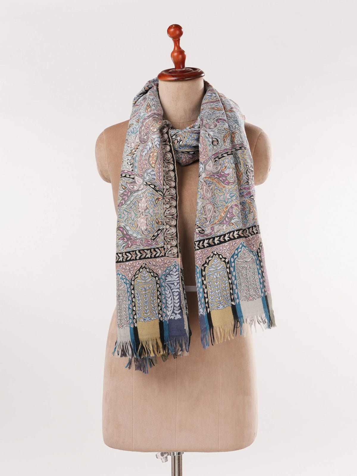Handwoven Pashmina Shawl with Kalamkari Hand Embroidery Shahkaar.com