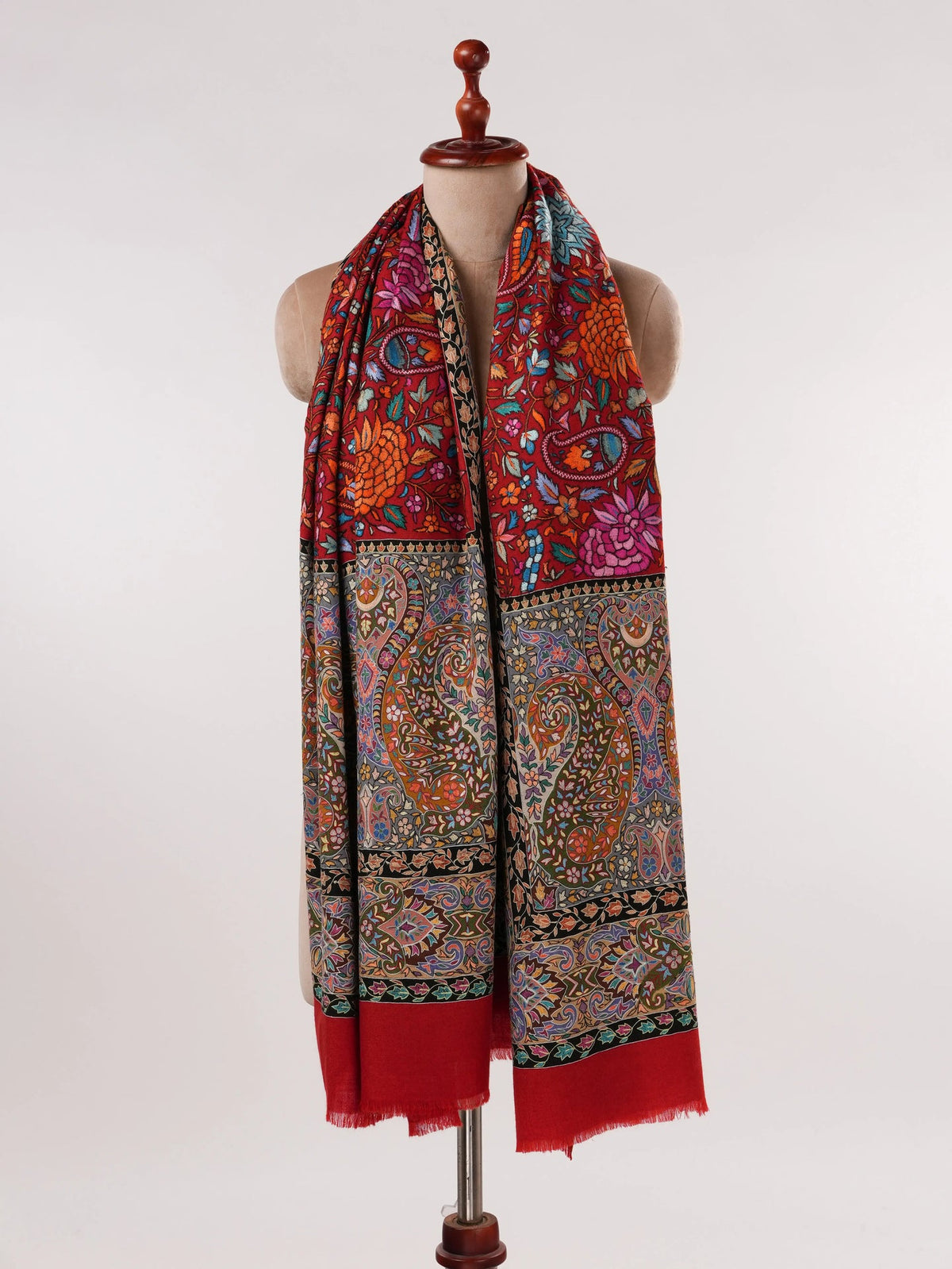 Hand Embroidered Kalamkari Handwoven Pashmina Shawl Shahkaar.com