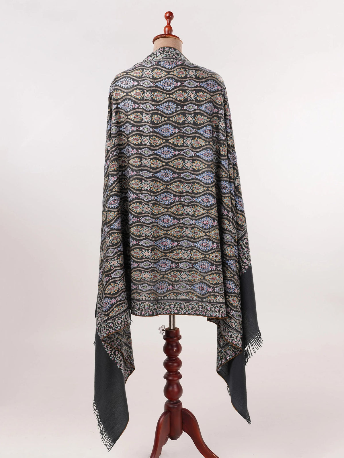 Original Black Kalamkari Handwoven Pashmina Shawl with Hand Embroidery Shahkaar.com