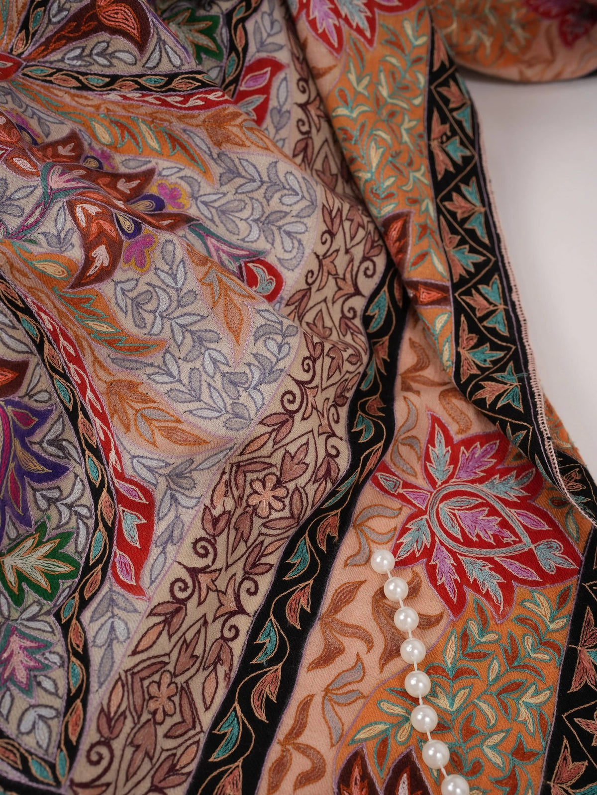 Kalamkari Handwoven Pashmina Shawl with Hand Embroidery Shahkaar.com