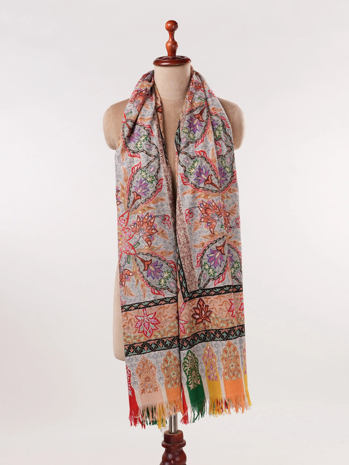 Kalamkari Handwoven Pashmina Shawl with Hand Embroidery Shahkaar.com