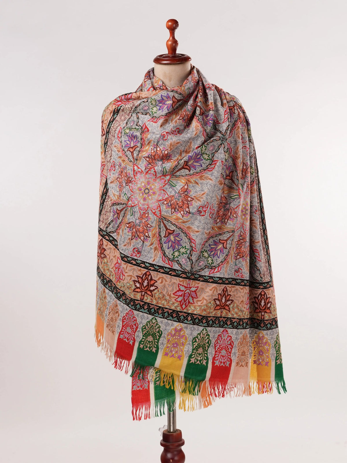 Kalamkari Handwoven Pashmina Shawl with Hand Embroidery Shahkaar.com