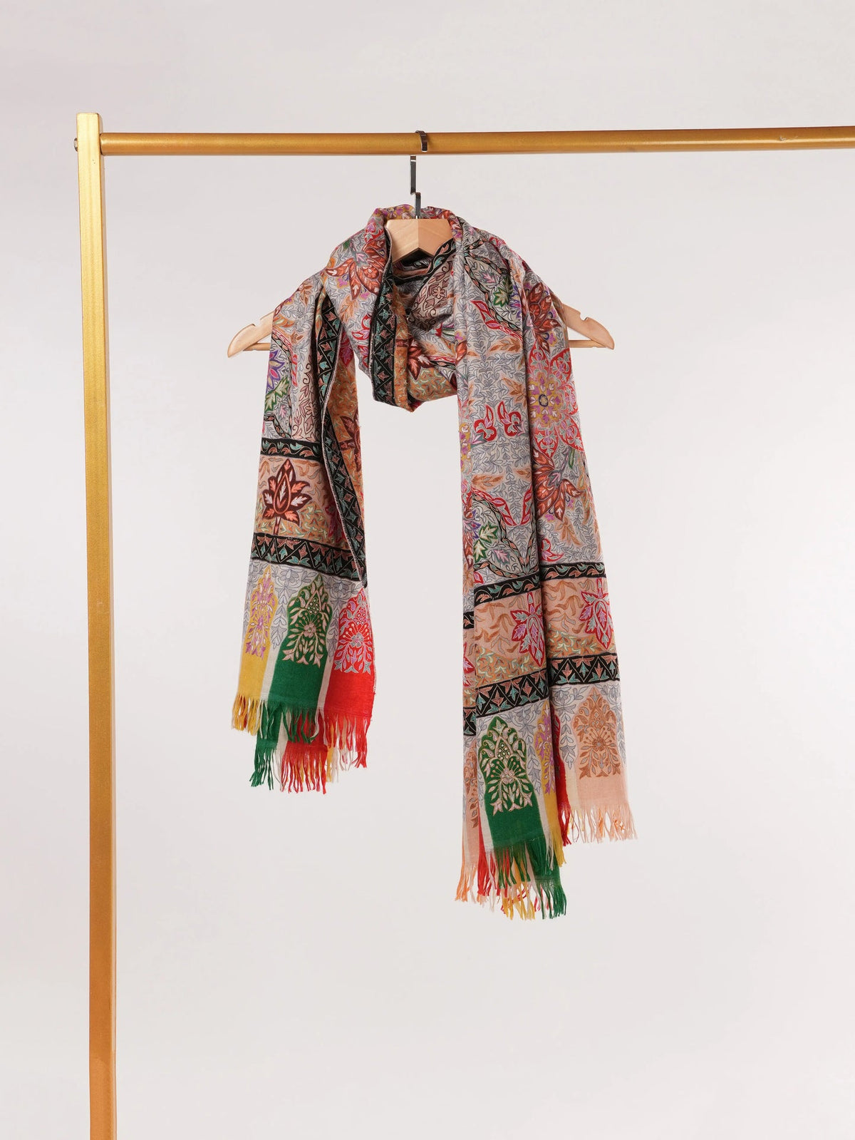 Kalamkari Handwoven Pashmina Shawl with Hand Embroidery Shahkaar.com