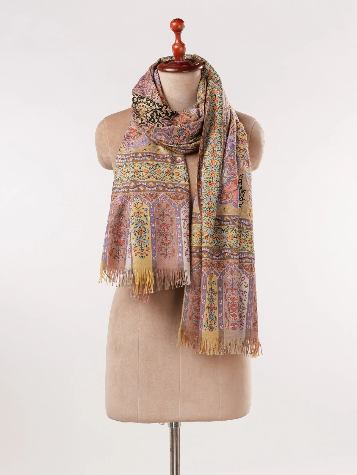 Elegant Handwoven Pashmina Shawl with Kalamkari Hand Embroidery Shahkaar.com