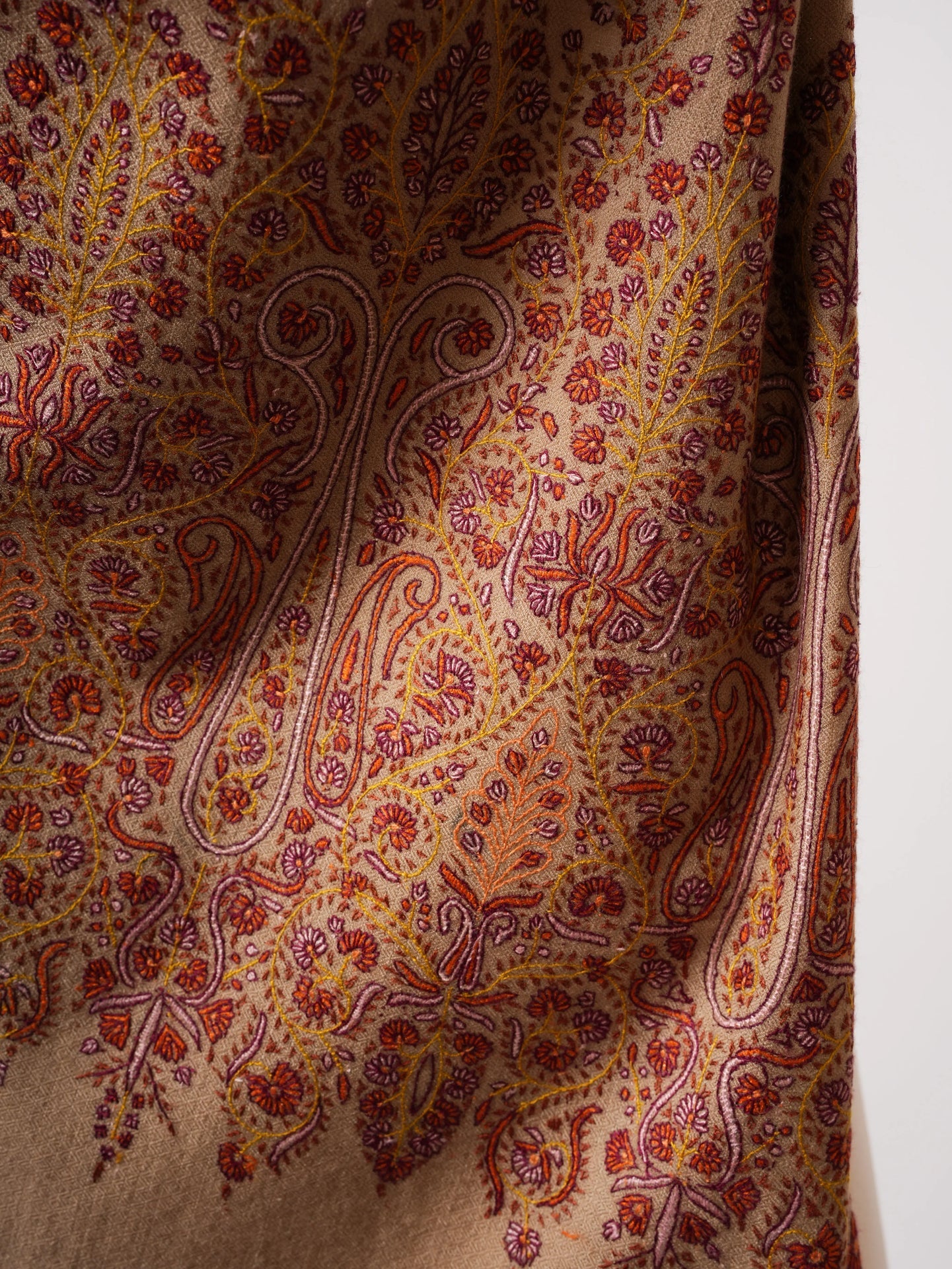 Handwoven Beige Pashmina Shawl with Delicate Palla Motifs Shahkaar