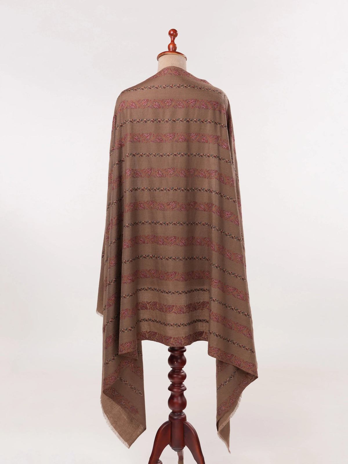 Kashmiri Dark Taupe Handwoven Pashmina Shawl with Hand Khatrass Embroidery Shahkaar.com