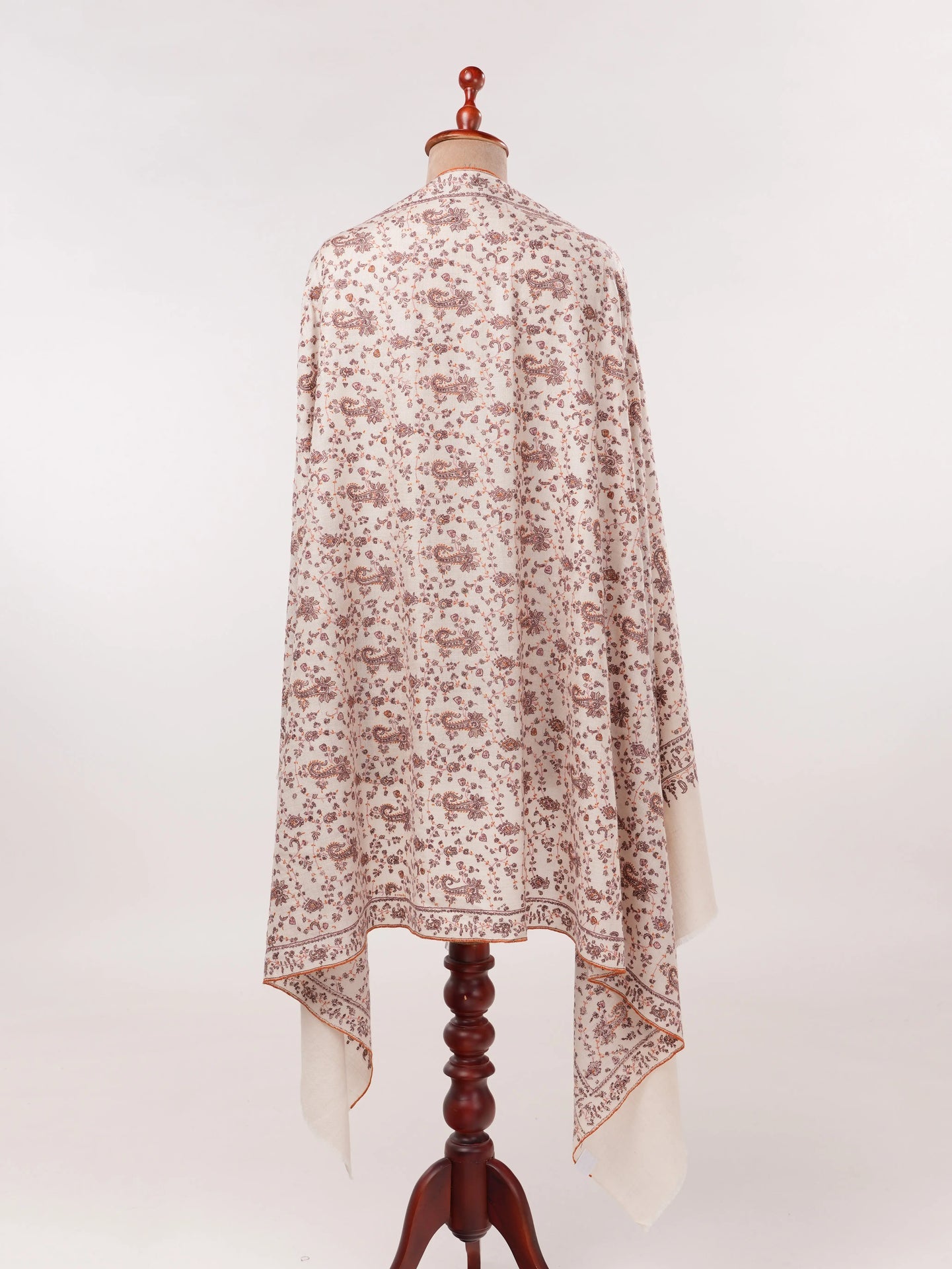 Kashmiri Handwoven Natural White Pashmina Shawl with Paisley Jali Embroidery Shahkaar.com