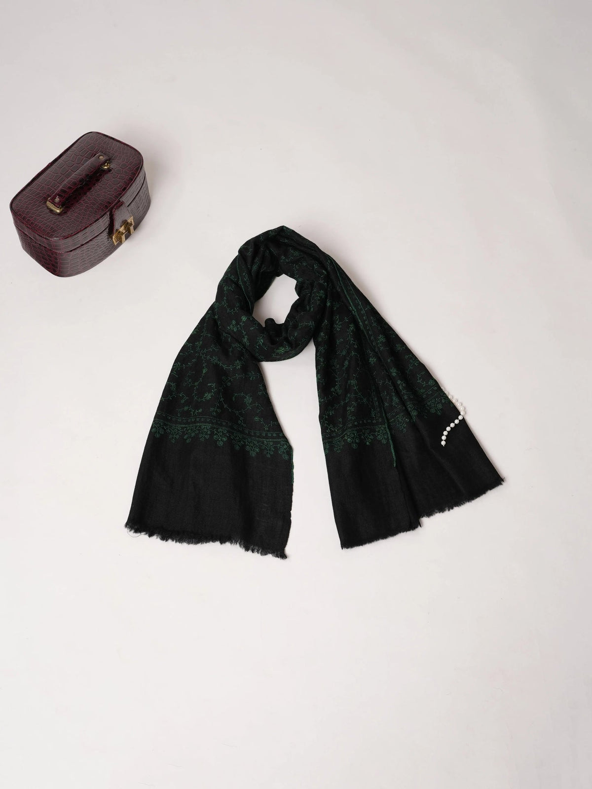 Emerald Green Embroidered Hand Embroidered Original Cashmere Scarf