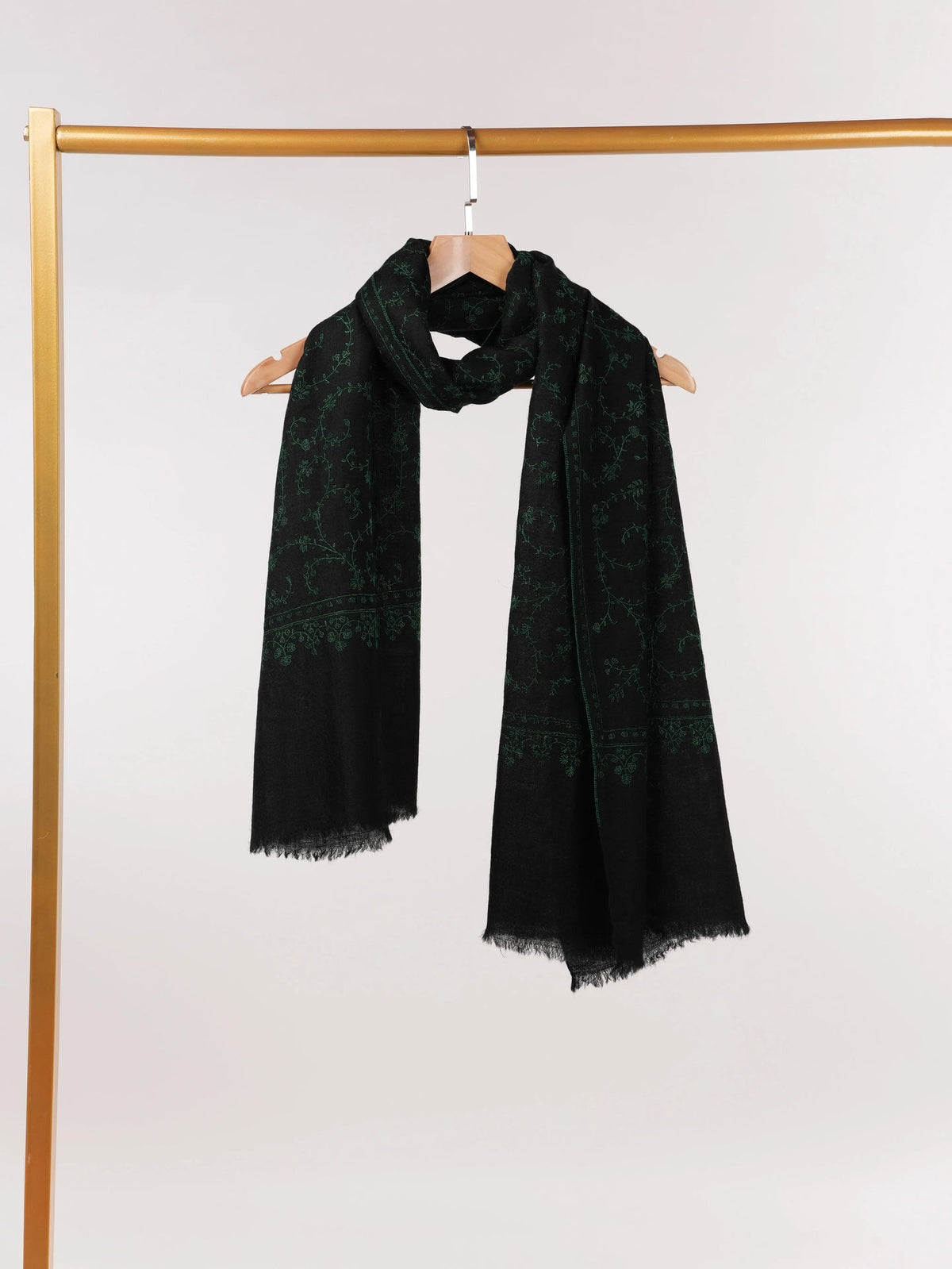Emerald Green Embroidered Hand Embroidered Original Cashmere Scarf