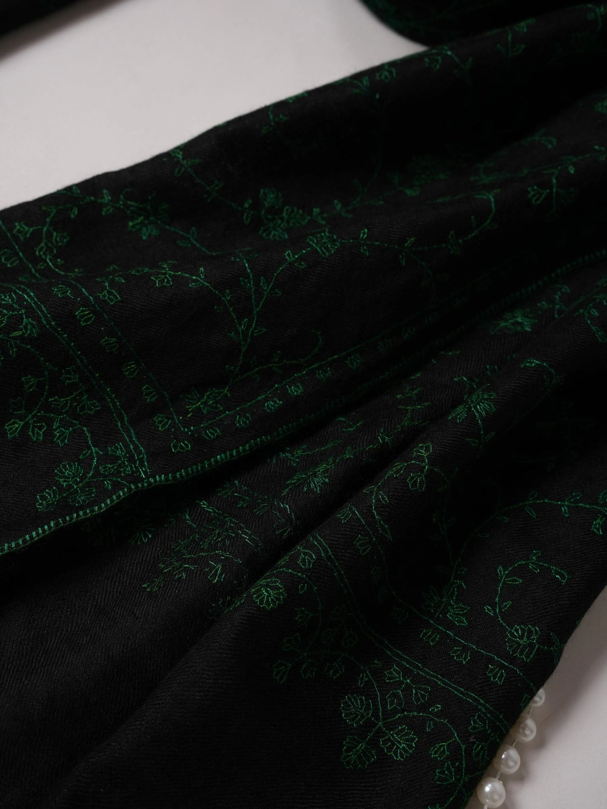 Emerald Green Embroidered Hand Embroidered Original Cashmere Scarf