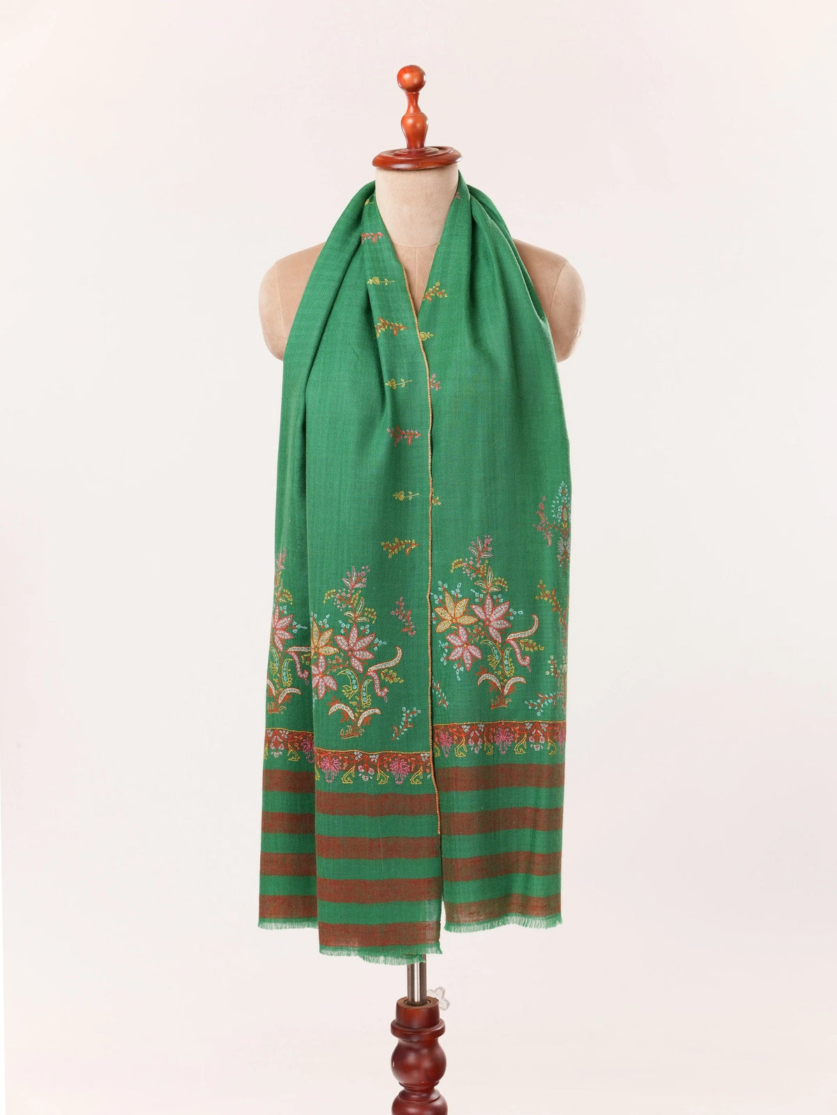 Emerald Green Palldar Soft Cashmere Scarf Featuring Hand Sozni Embroidery Shahkaar.com