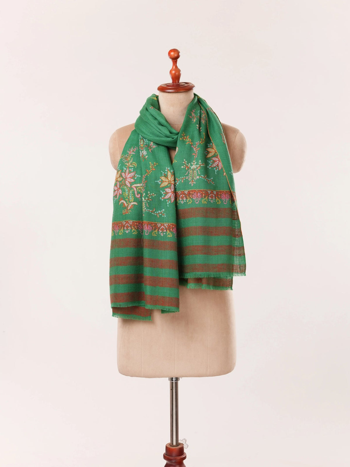 Emerald Green Palldar Soft Cashmere Scarf Featuring Hand Sozni Embroidery Shahkaar.com
