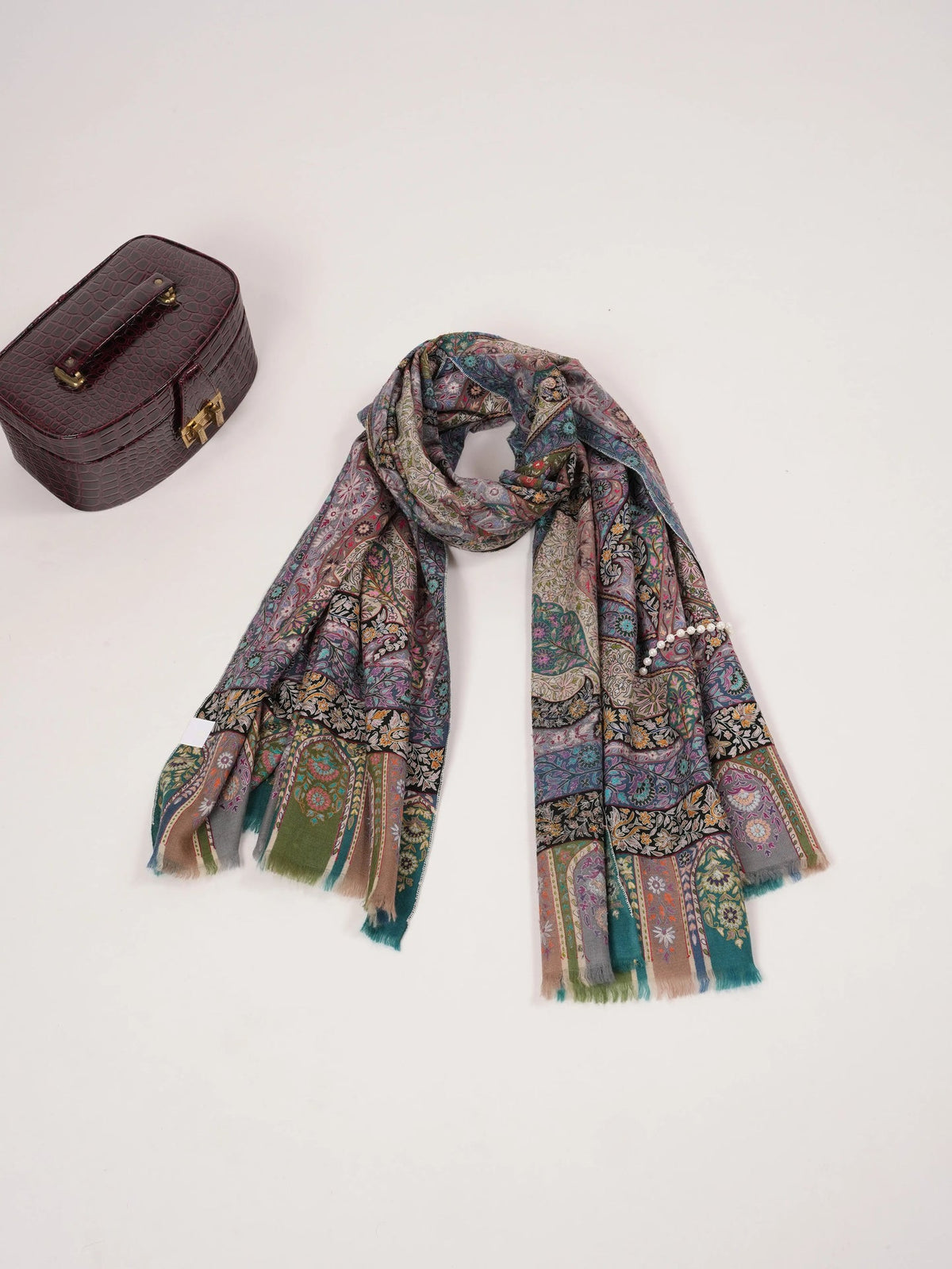 Kalamkari Pure Handwoven Pashmina Shawl with Hand Embroidery Shahkaar.com