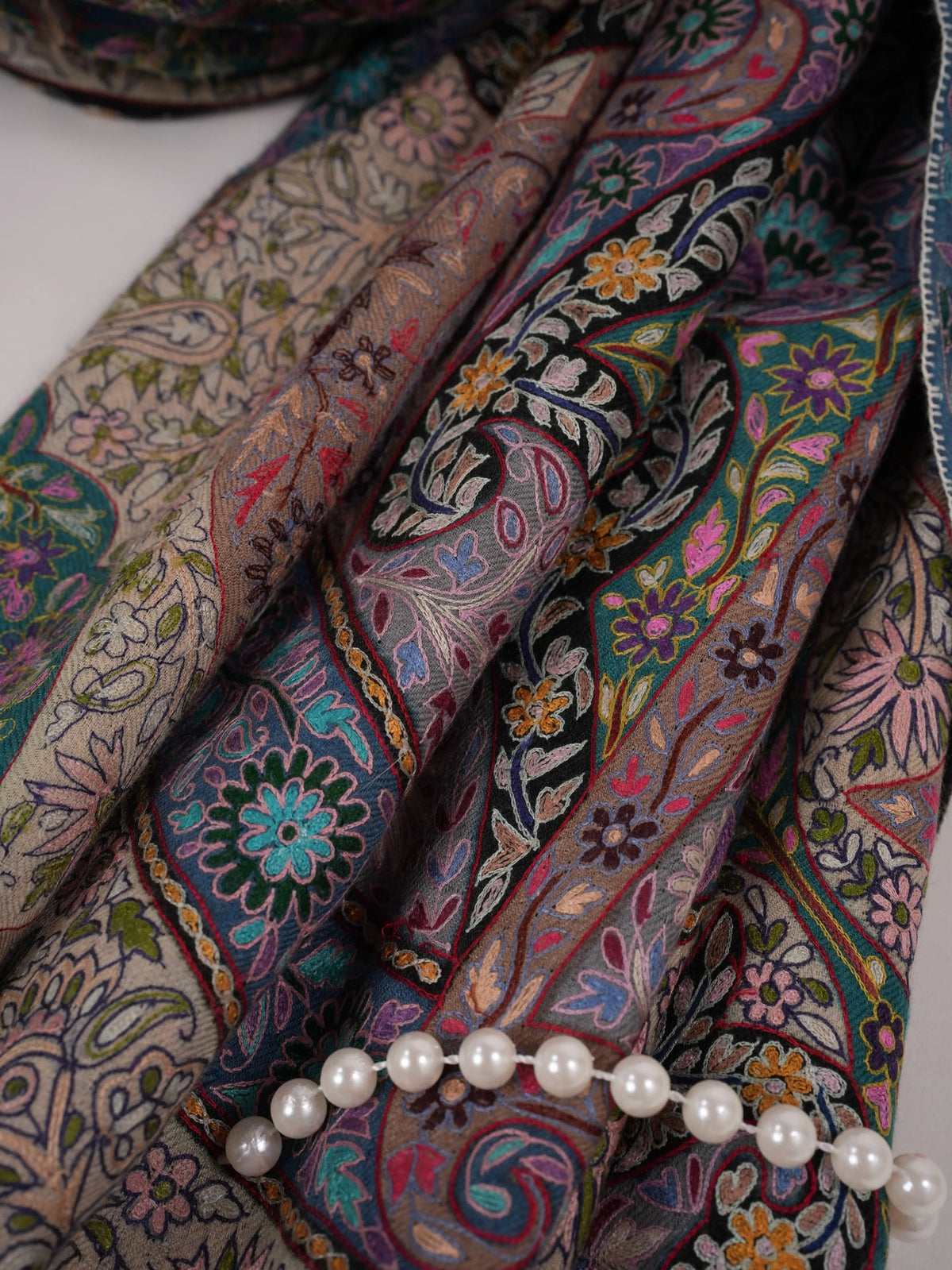 Kalamkari Pure Handwoven Pashmina Shawl with Hand Embroidery Shahkaar.com