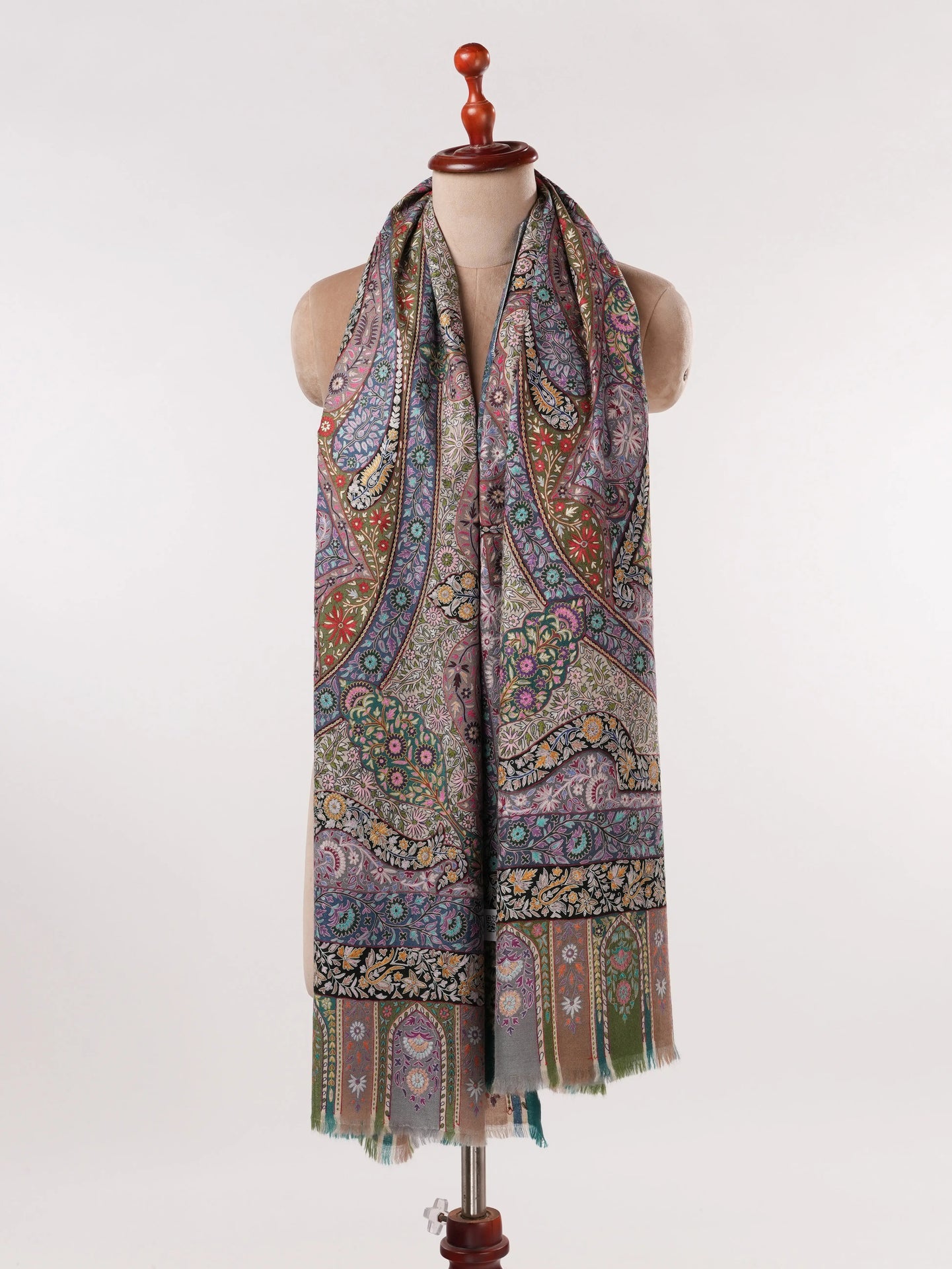 Kalamkari Pure Handwoven Pashmina Shawl with Hand Embroidery Shahkaar.com