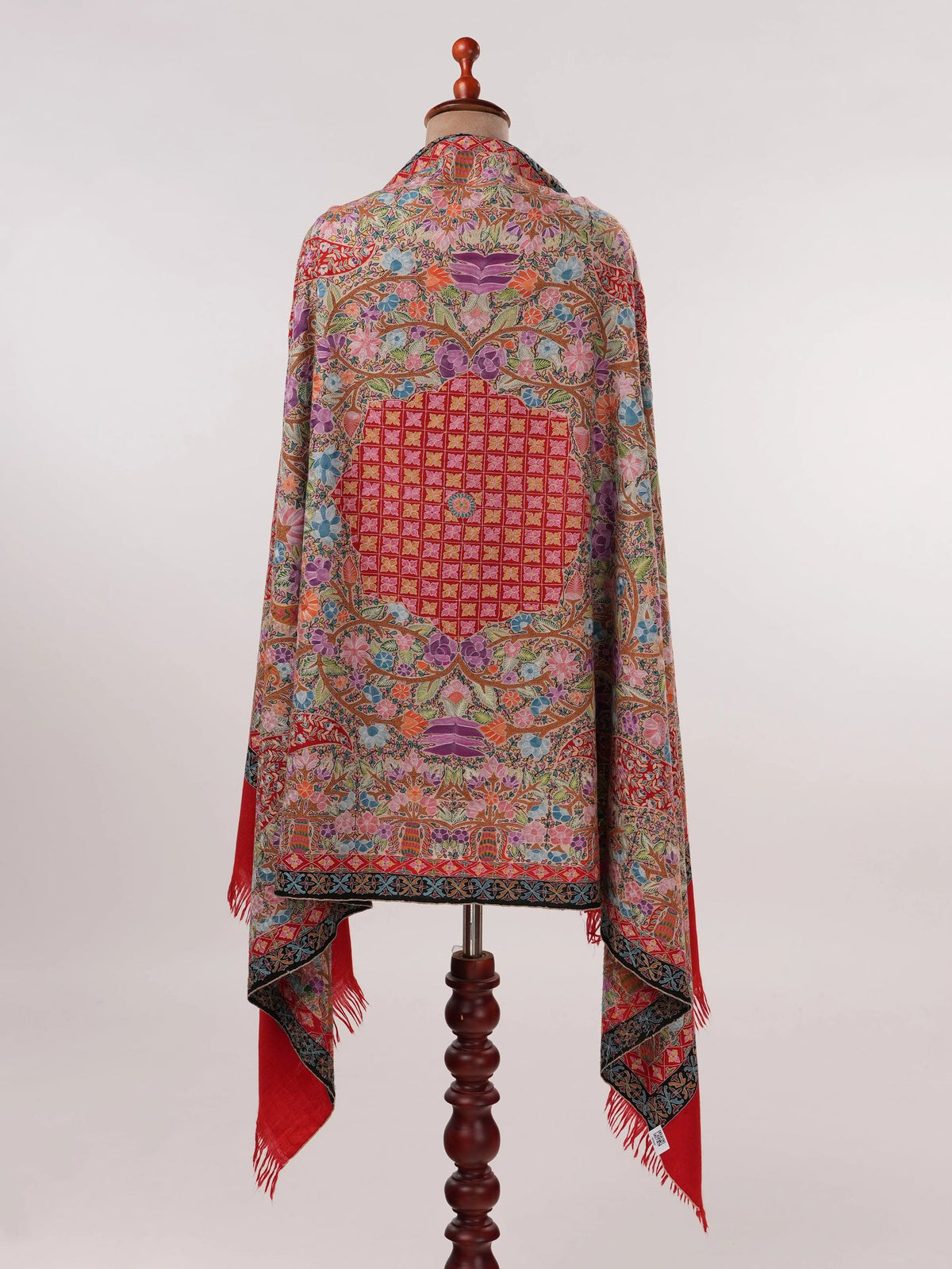 Handwoven Red Pashmina Shawl with Kalamkari Hand Embroidery Shahkaar.com
