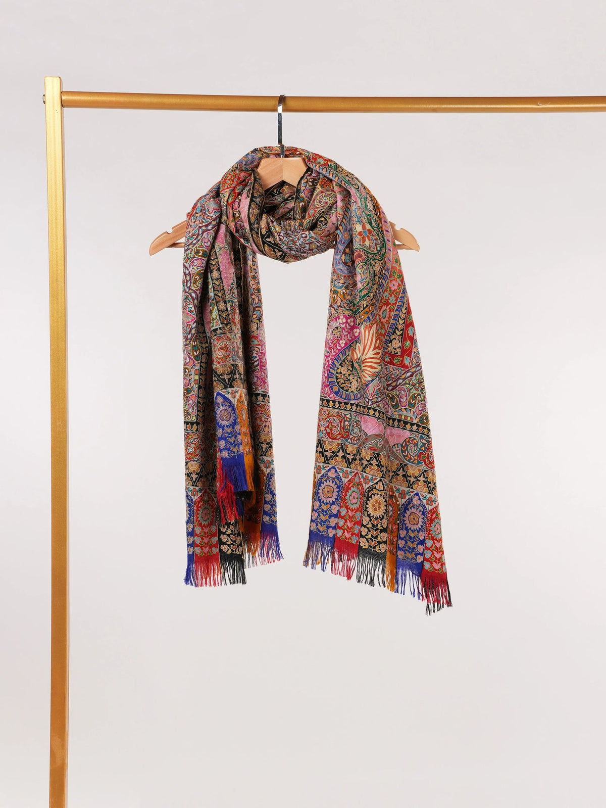 Hand Kalamkari Embroidered Handwoven Pashmina Shawl Shahkaar.com