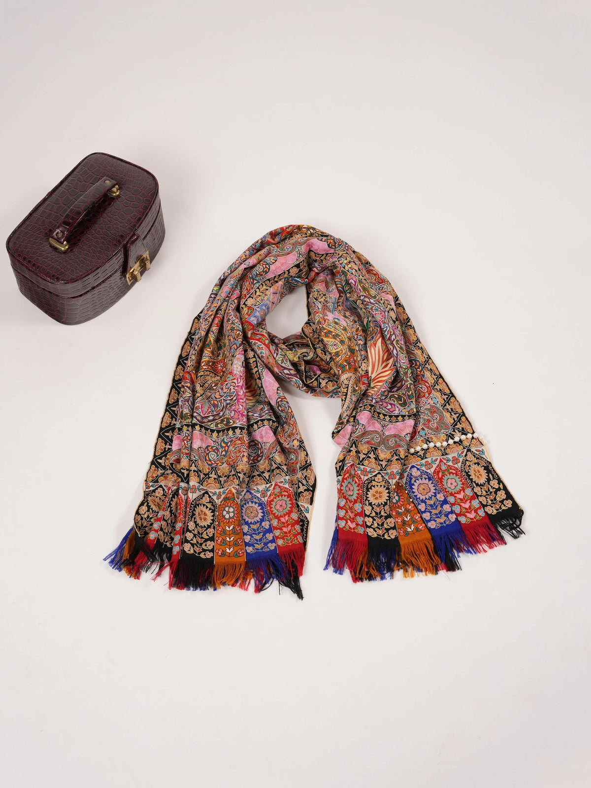 Hand Kalamkari Embroidered Handwoven Pashmina Shawl Shahkaar.com