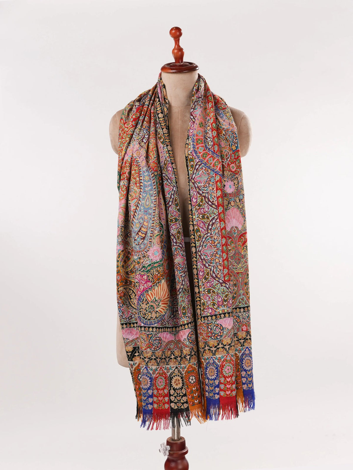 Hand Kalamkari Embroidered Handwoven Pashmina Shawl Shahkaar.com