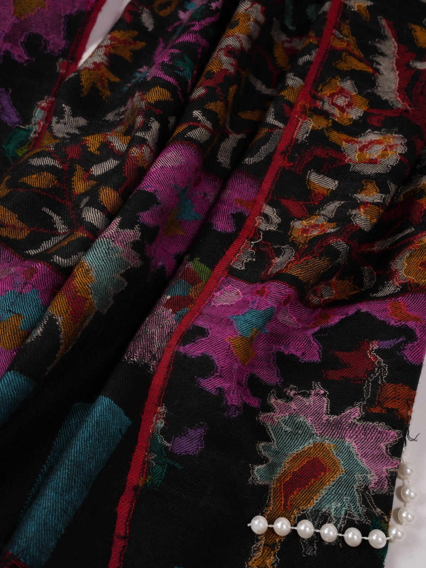 Women's Kani Kashmiri Handwoven Pure Black Pashmina Shawl Shahkaar.com