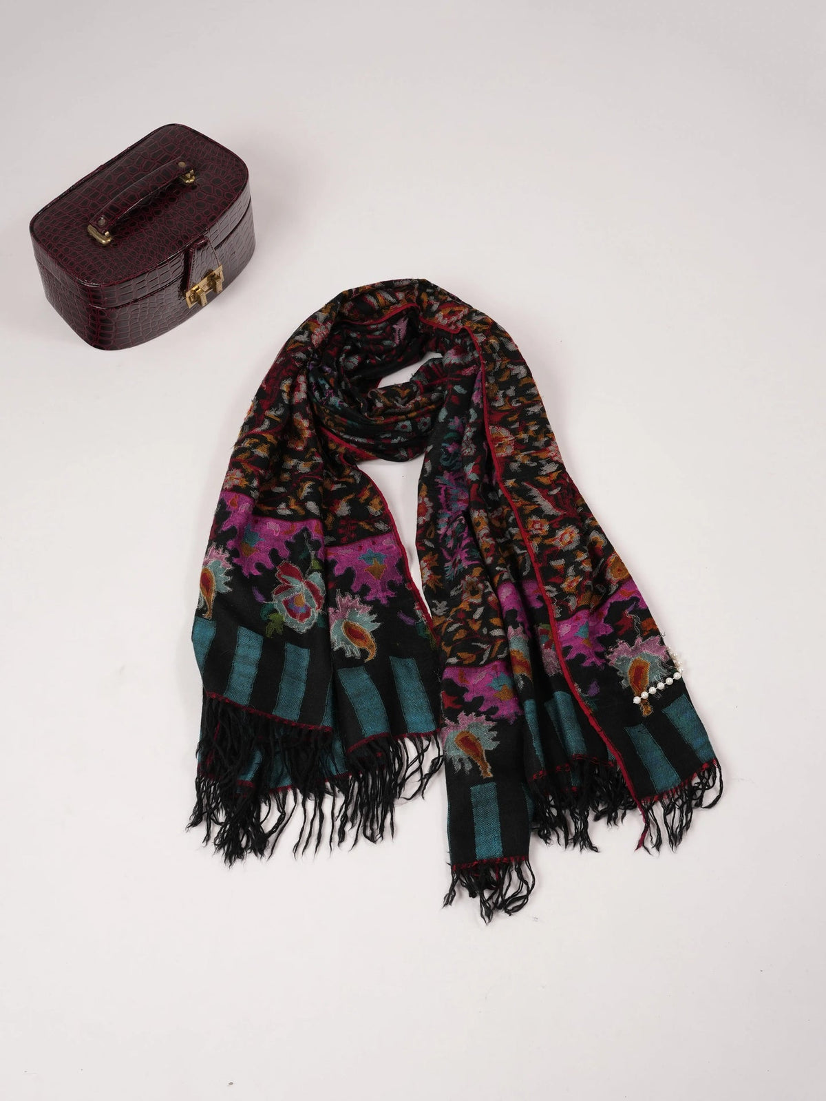 Women's Kani Kashmiri Handwoven Pure Black Pashmina Shawl Shahkaar.com