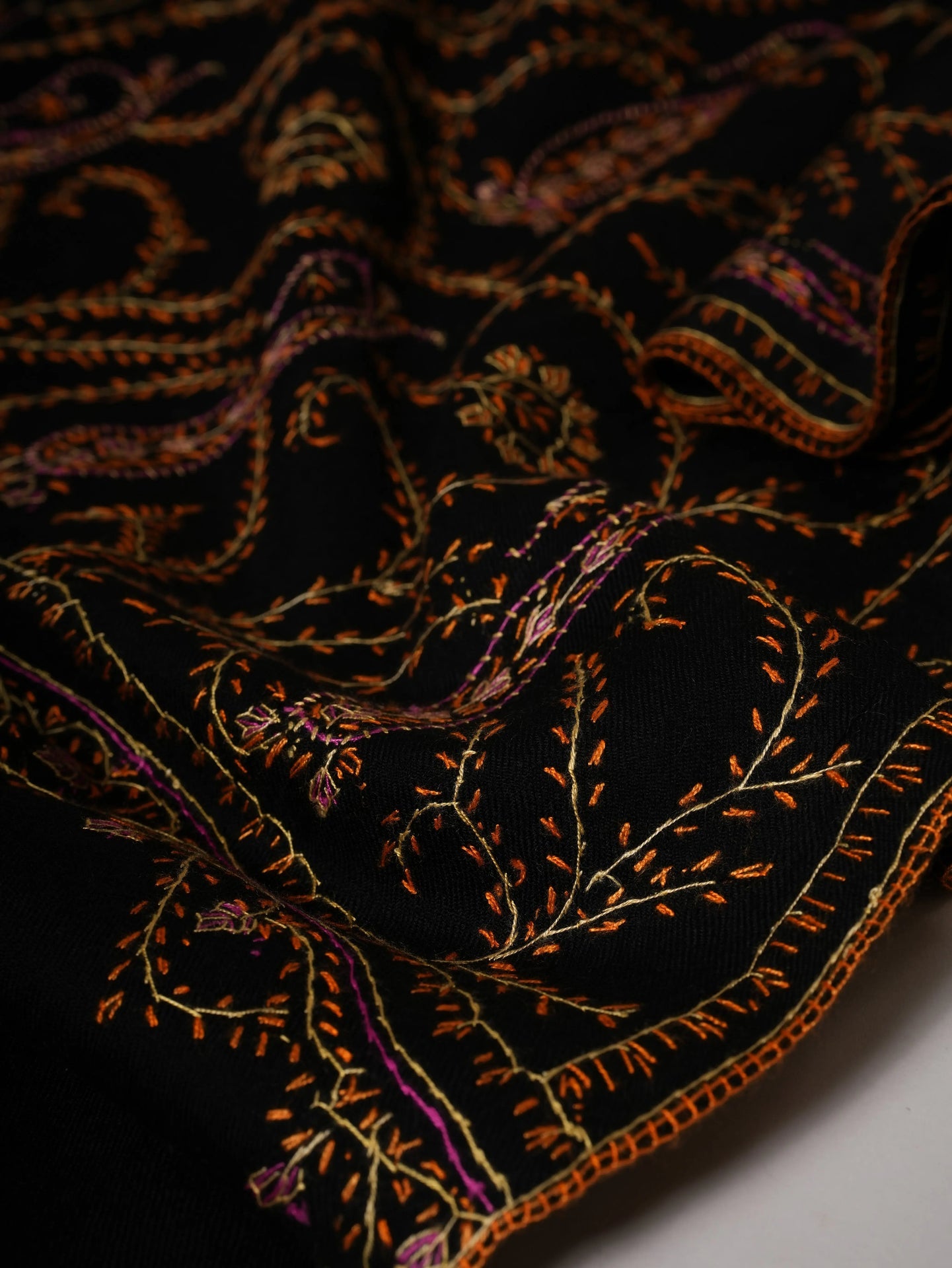 Black Hand Embroidered Jali Fine Wool Warm Shawl Shahkaar