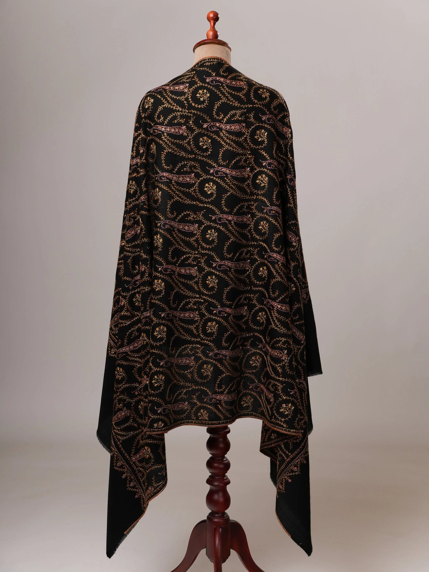Black Hand Embroidered Jali Fine Wool Warm Shawl Shahkaar