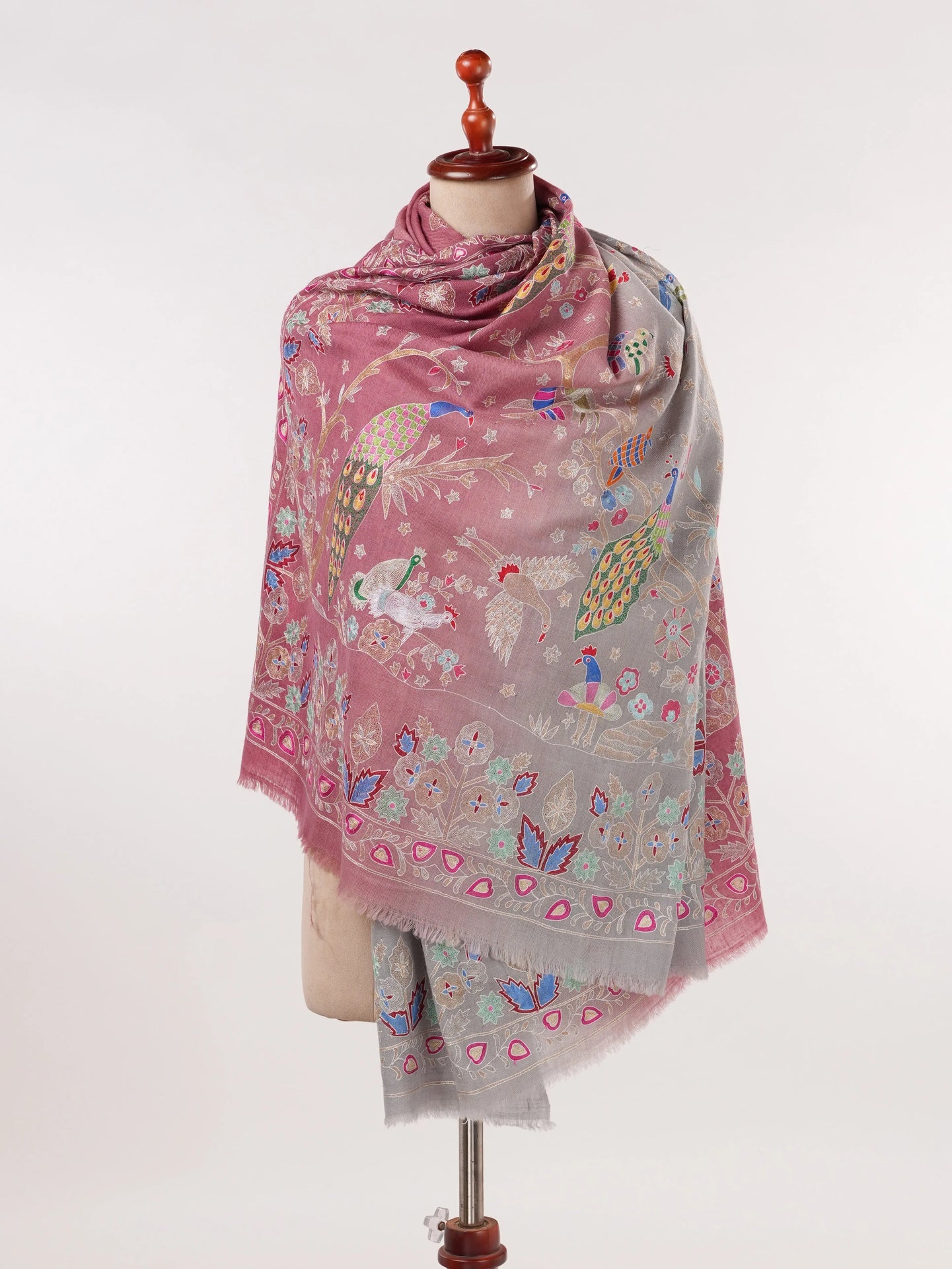Kalamkari Dual Shade Handwoven Pashmina Shawl with Hand Embroidery Shahkaar.com