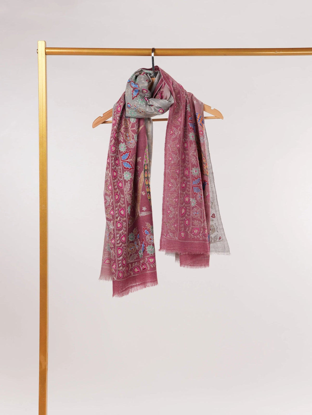 Kalamkari Dual Shade Handwoven Pashmina Shawl with Hand Embroidery Shahkaar.com