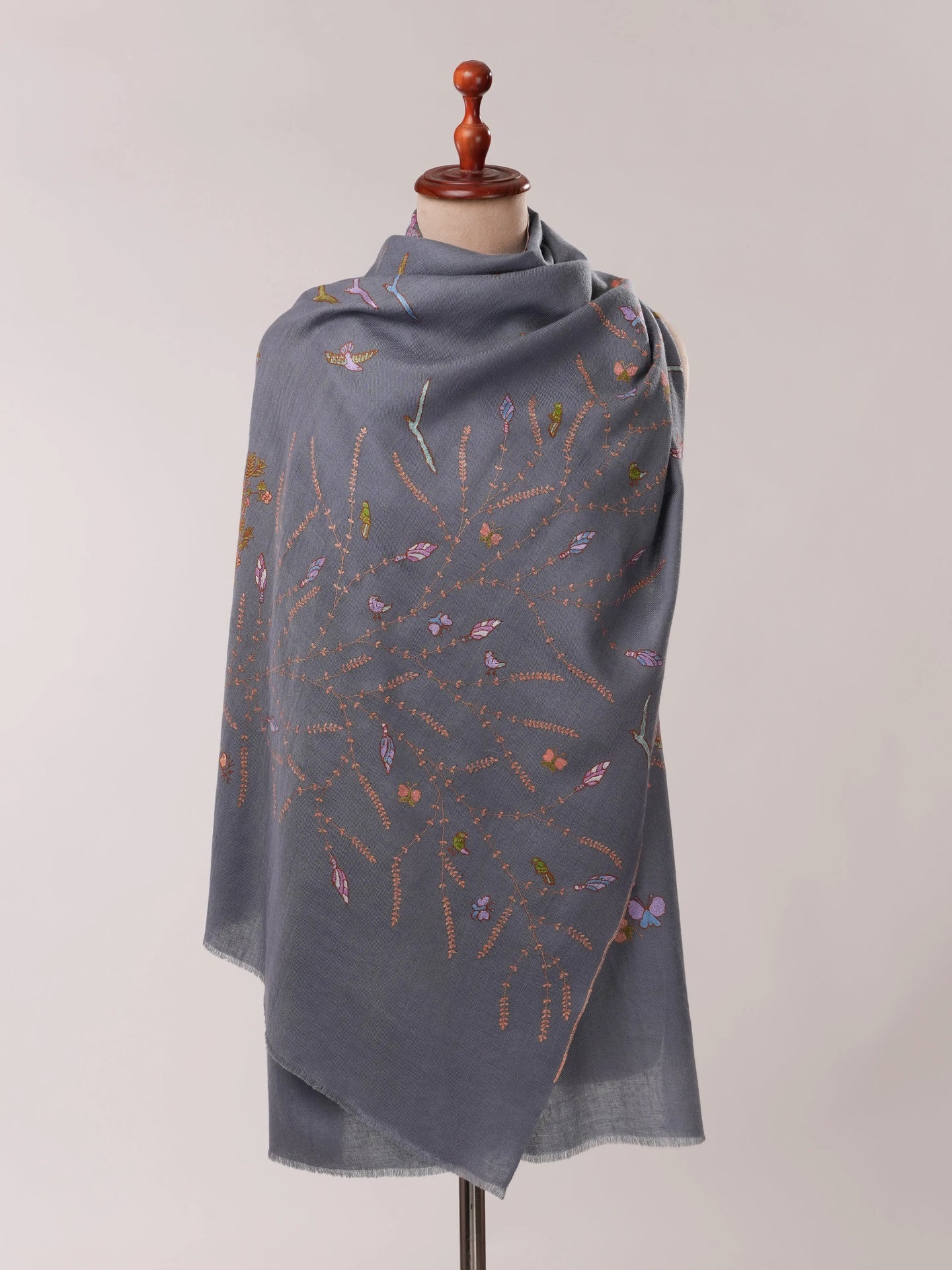 Slate Grey Cashmere Scarf with Hand Embroidery Shahkaar.com