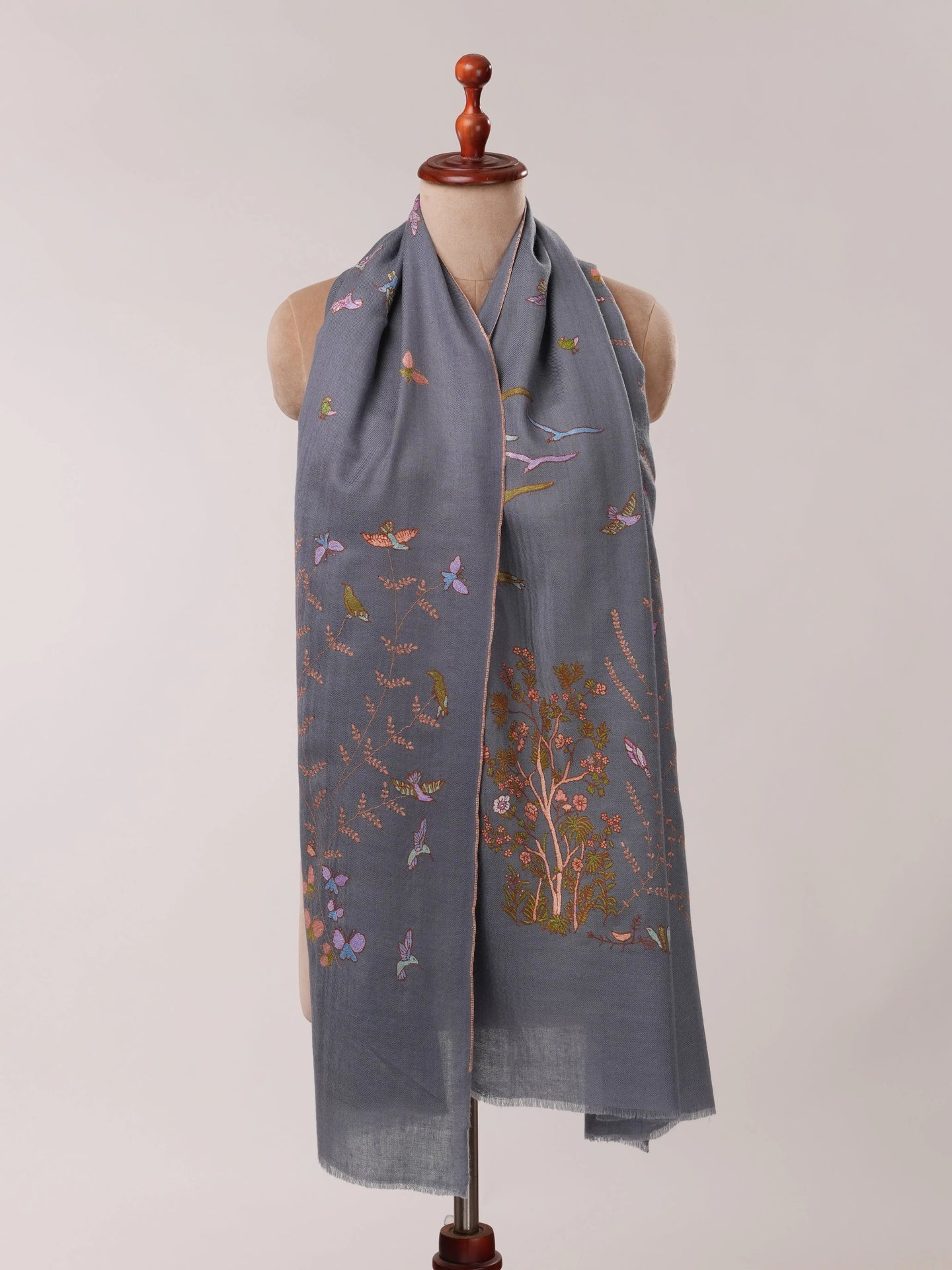 Slate Grey Cashmere Scarf with Hand Embroidery Shahkaar.com