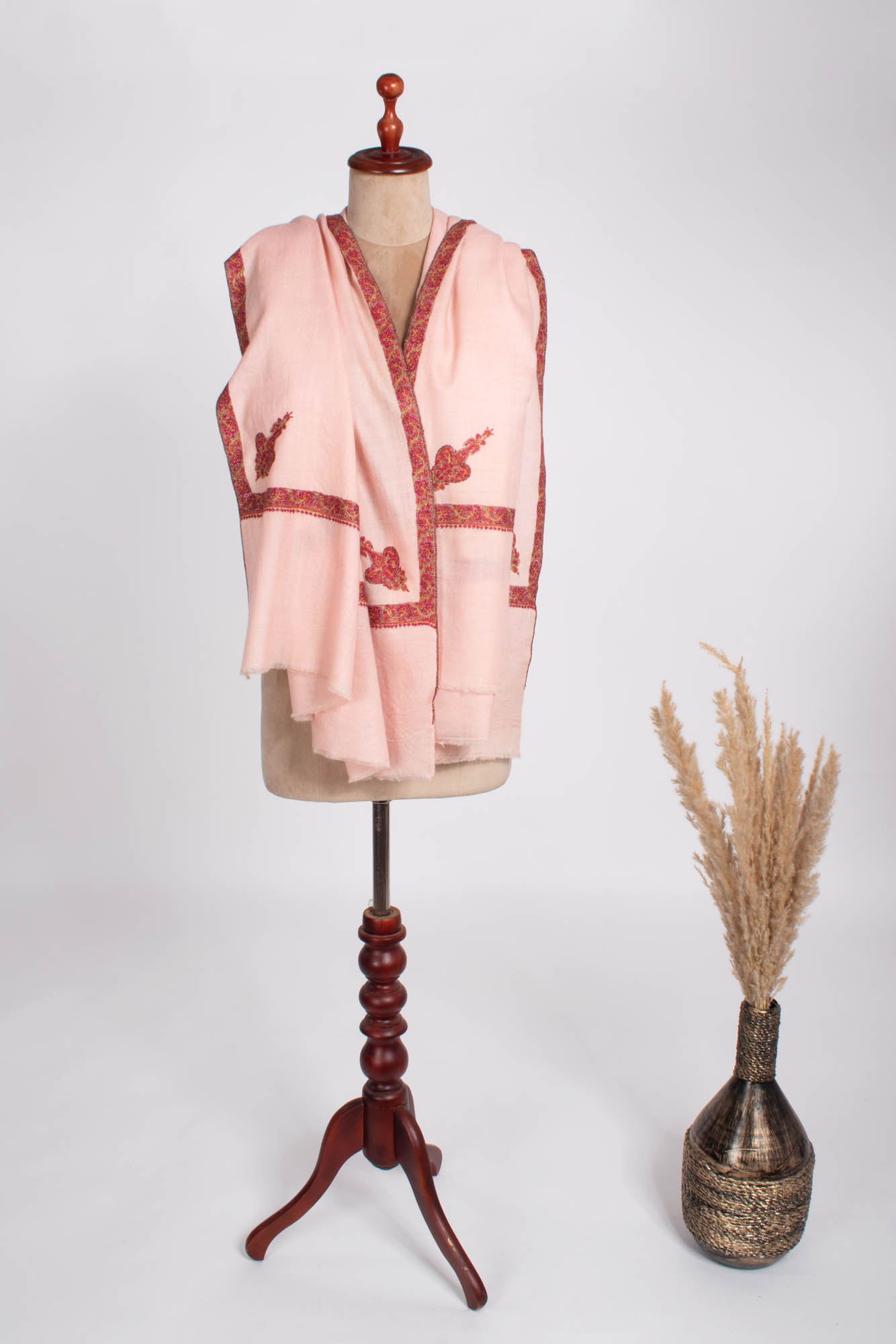Châle Pashmina Cachemire Brodé à la Main Rose Bébé - OSCEOLA