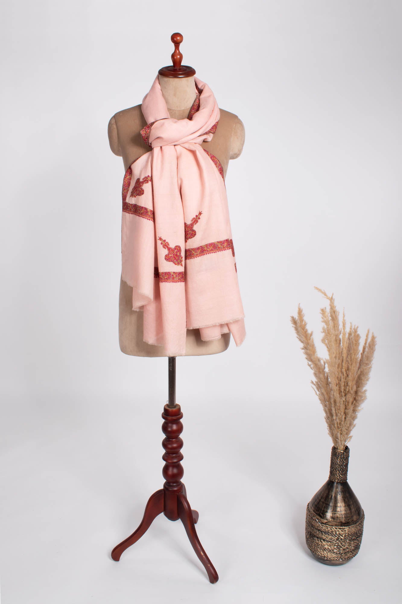 Châle Pashmina Cachemire Brodé à la Main Rose Bébé - OSCEOLA