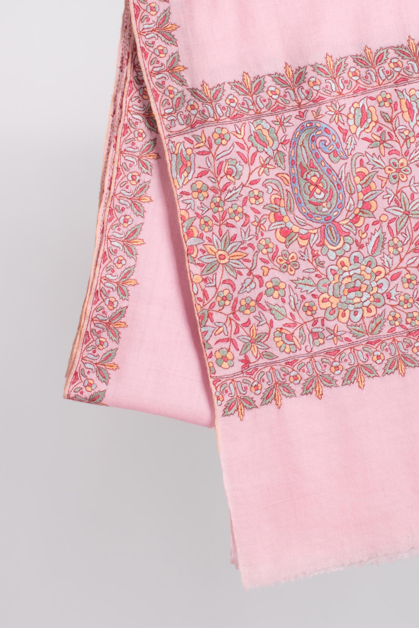 Baby Pink Papermachie brodé Pashmina - Dausa