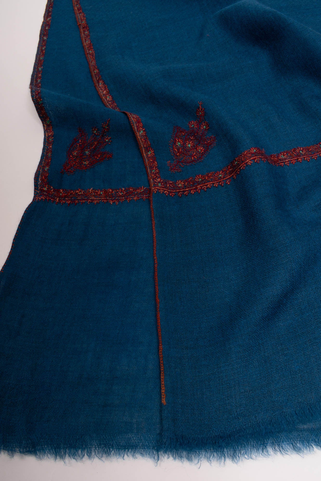 Classic Blue Artistic Pashmina Wrap With Sozni Embroidery - OZARK