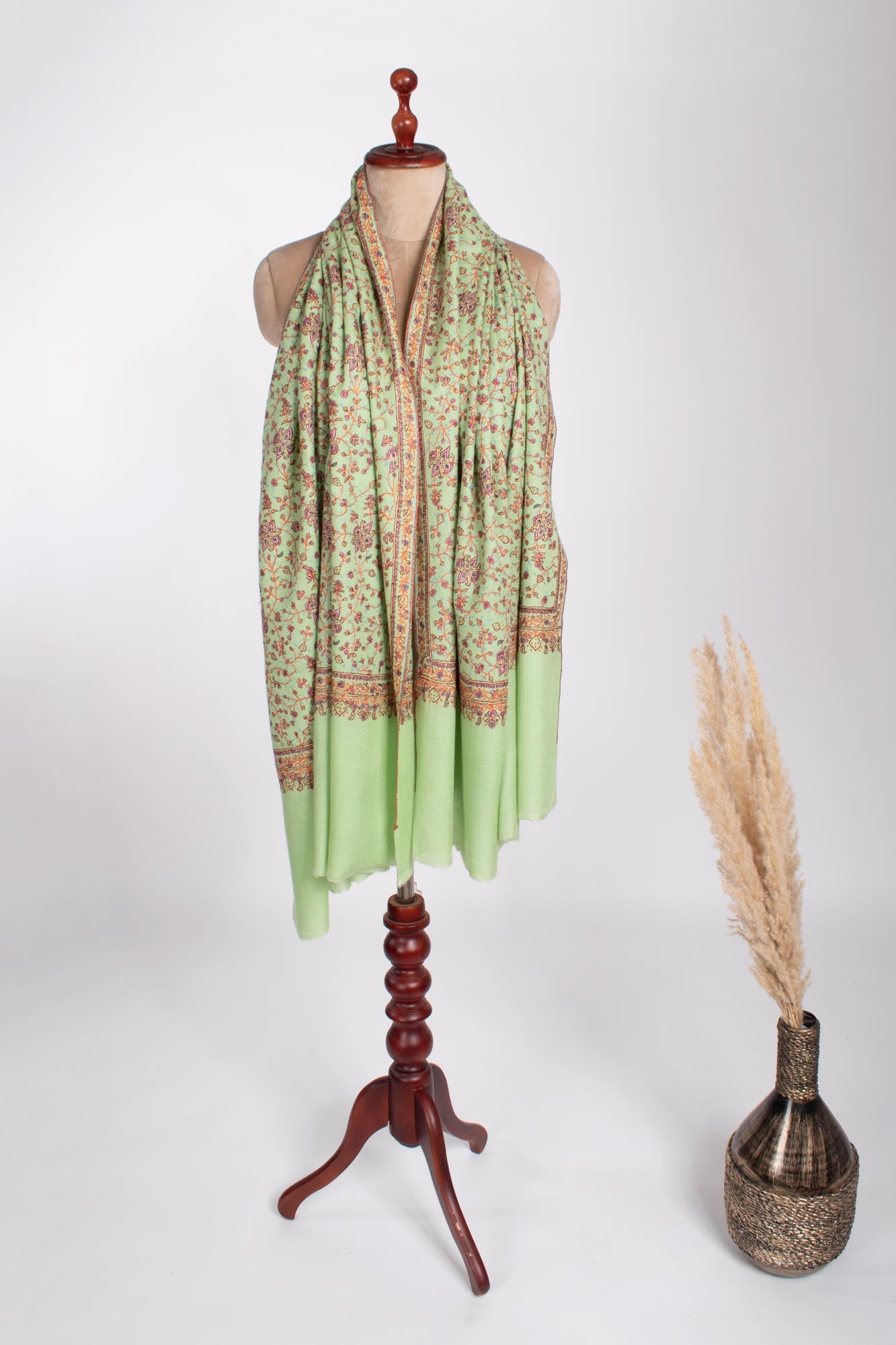 Châle Pashmina Jaali Cachemire Vert - BHIWADI