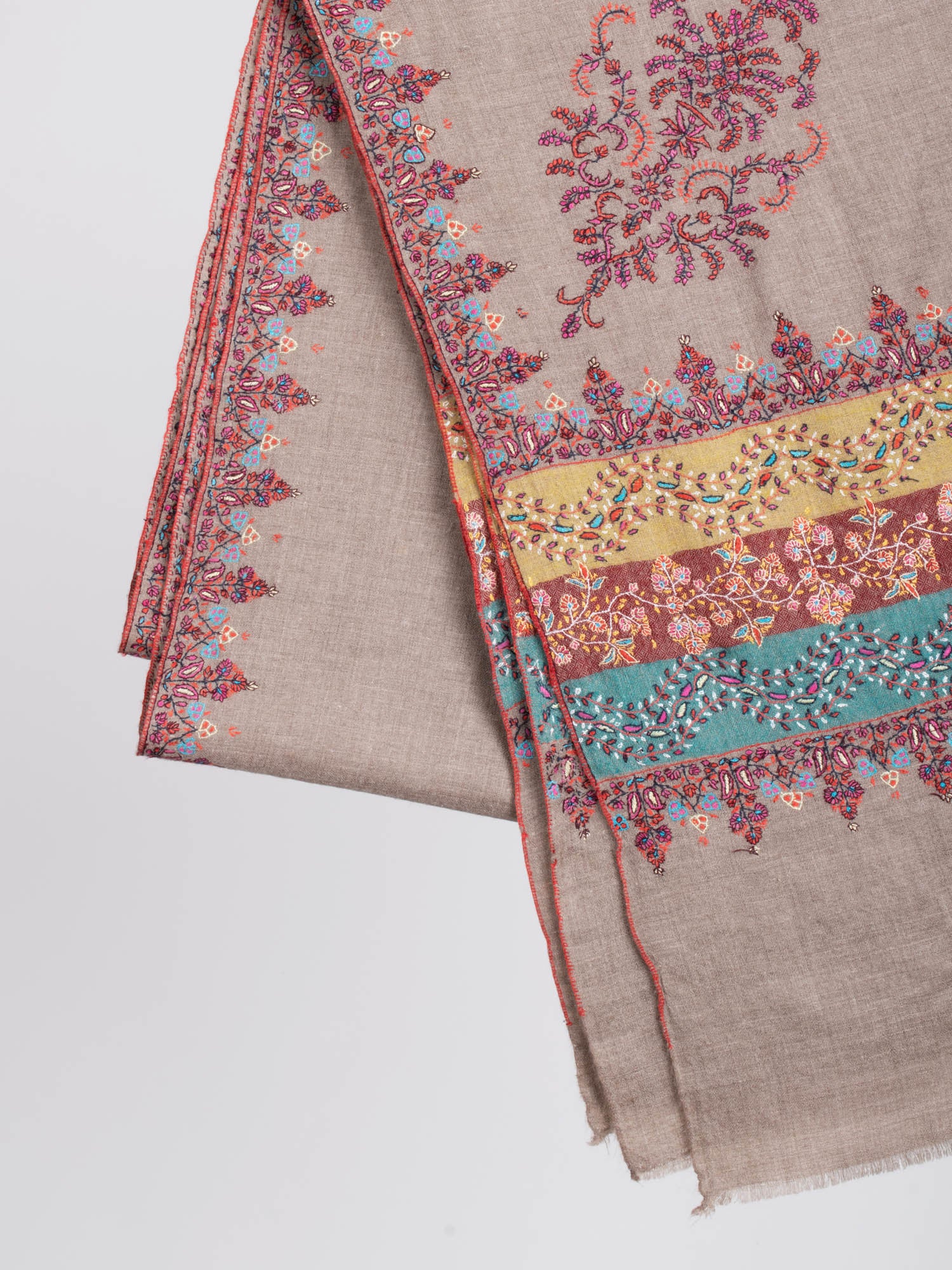 Scialle Pashmina indiano ricamato Palladar grigio - OCEANSIDE