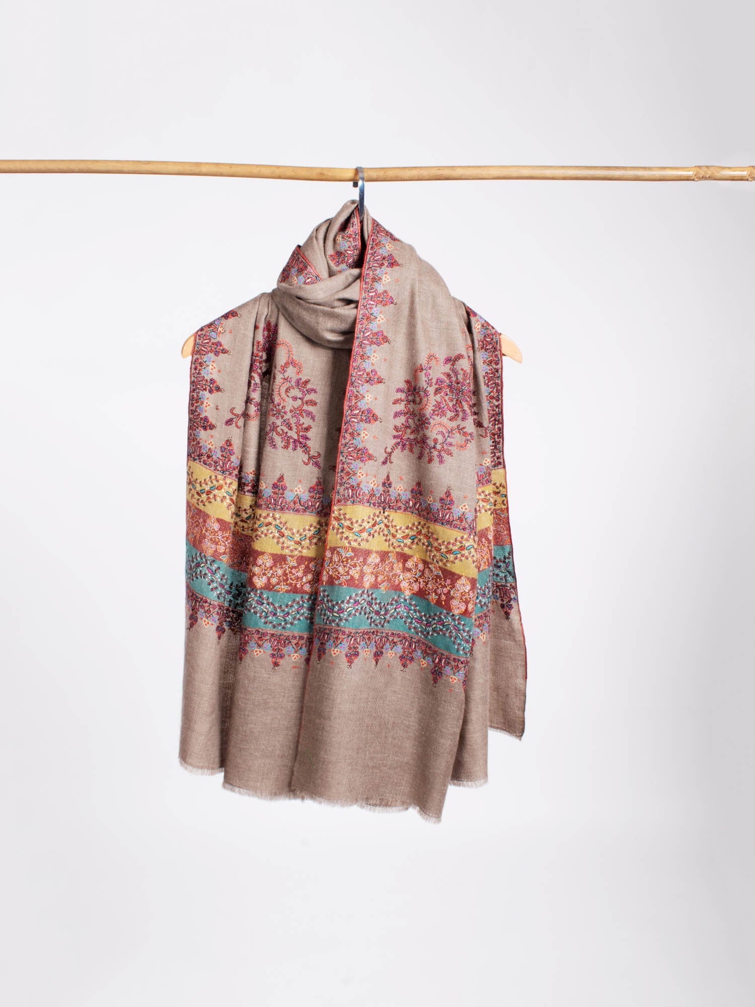 Scialle Pashmina indiano ricamato Palladar grigio - OCEANSIDE