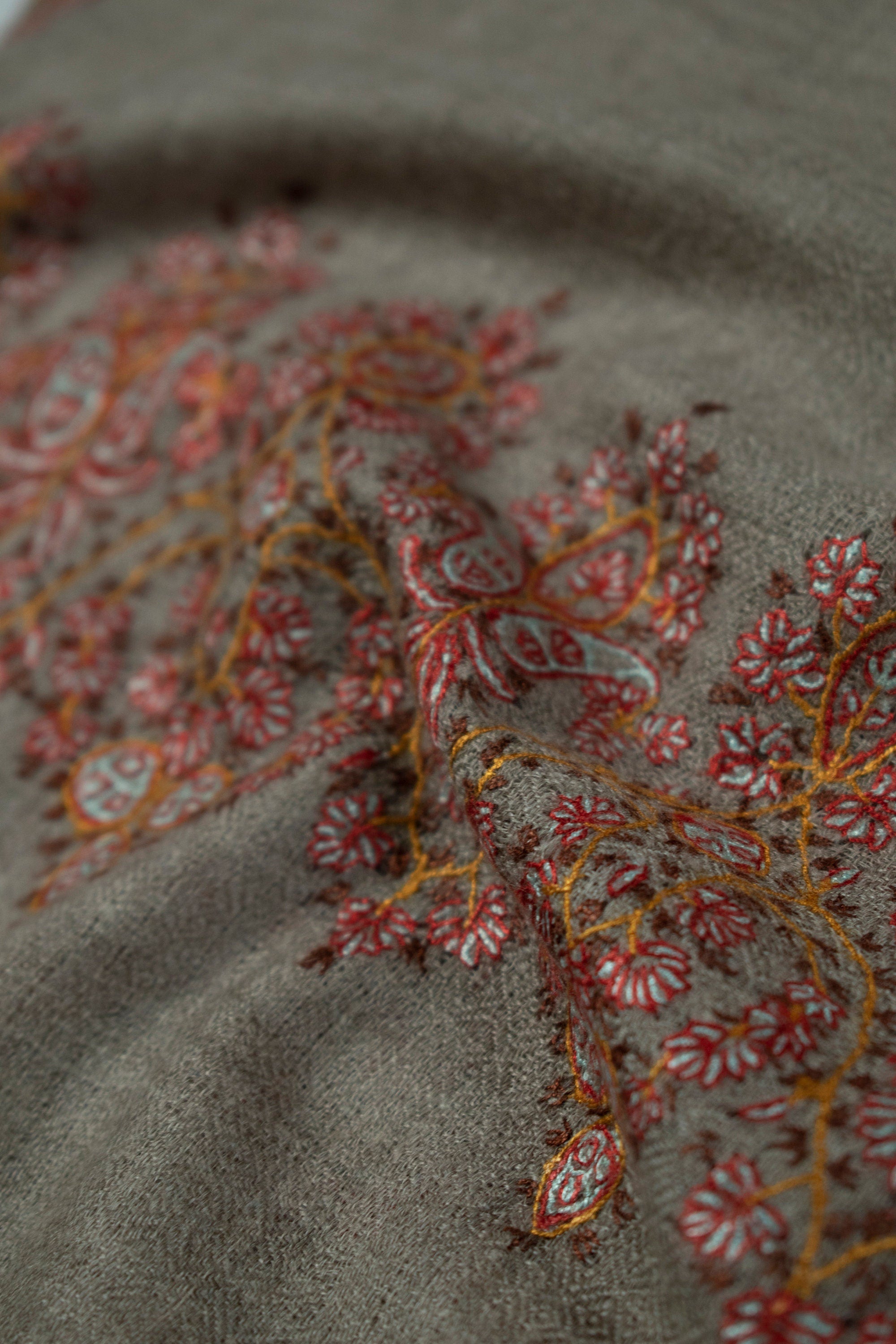 米色边界苏地区纯Pashmina/Cashmere围巾包裹jali,手工编织的手工编织和手工绣在克什米尔,杰作,羊毛之王