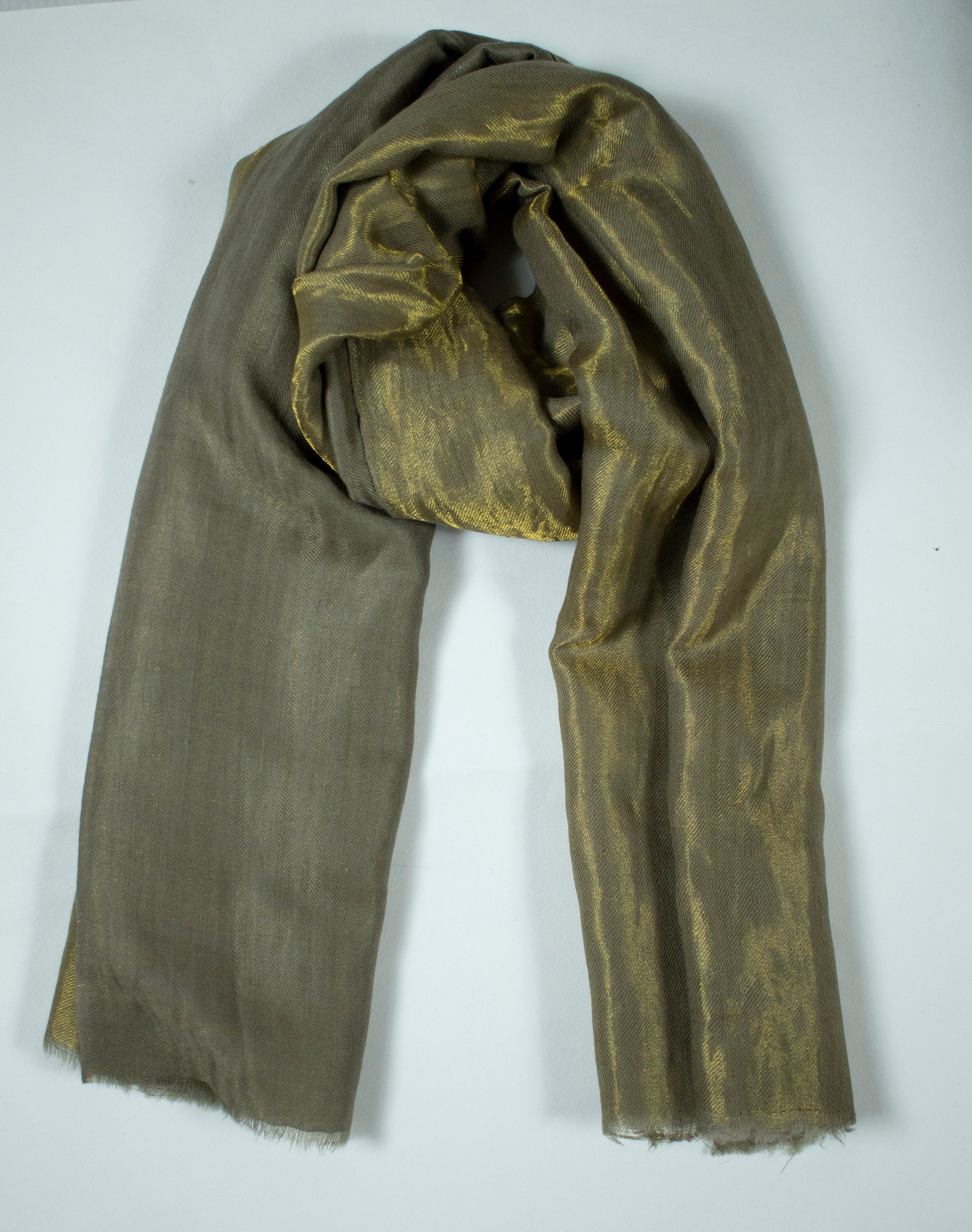 Réversible Pure Pashmina/Cashmere avec écharpe/Wrap Zari, tissé à la main sur métier à tisser à la main au Cachemire, Luxe, Cadeau, Roi de la laine, Tissage doux et léger