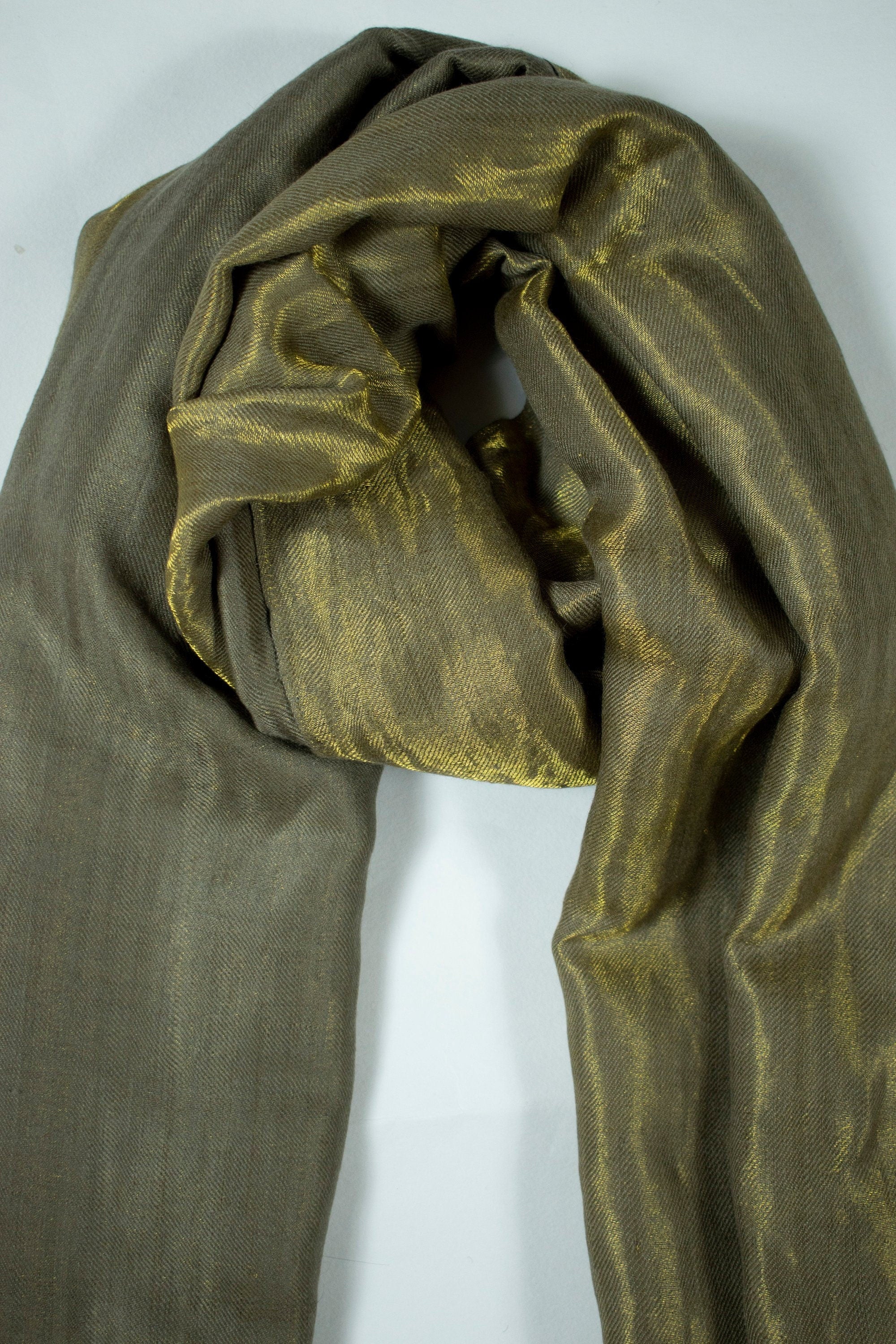 Réversible Pure Pashmina/Cashmere avec écharpe/Wrap Zari, tissé à la main sur métier à tisser à la main au Cachemire, Luxe, Cadeau, Roi de la laine, Tissage doux et léger
