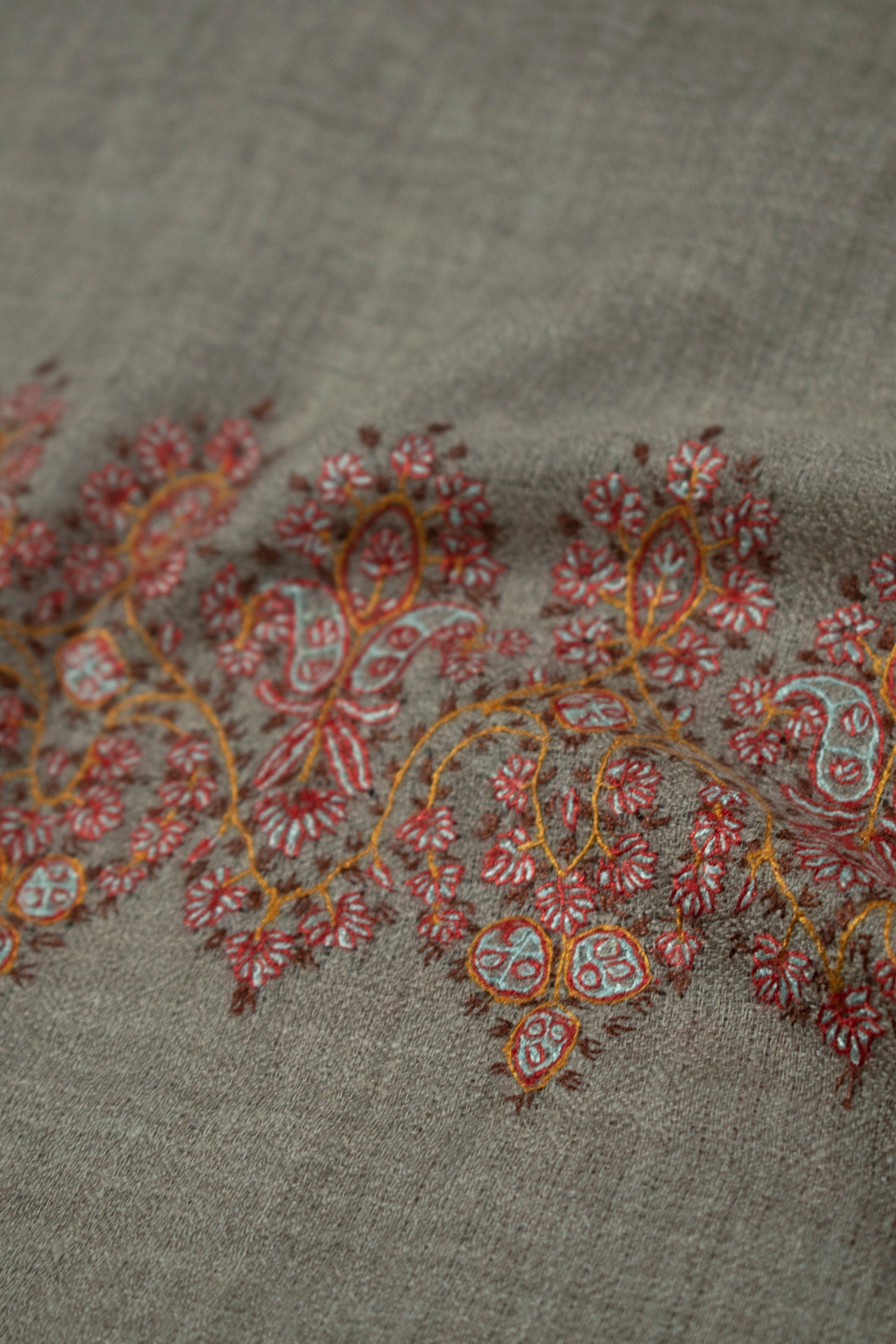 米色边界苏地区纯Pashmina/Cashmere围巾包裹jali,手工编织的手工编织和手工绣在克什米尔,杰作,羊毛之王