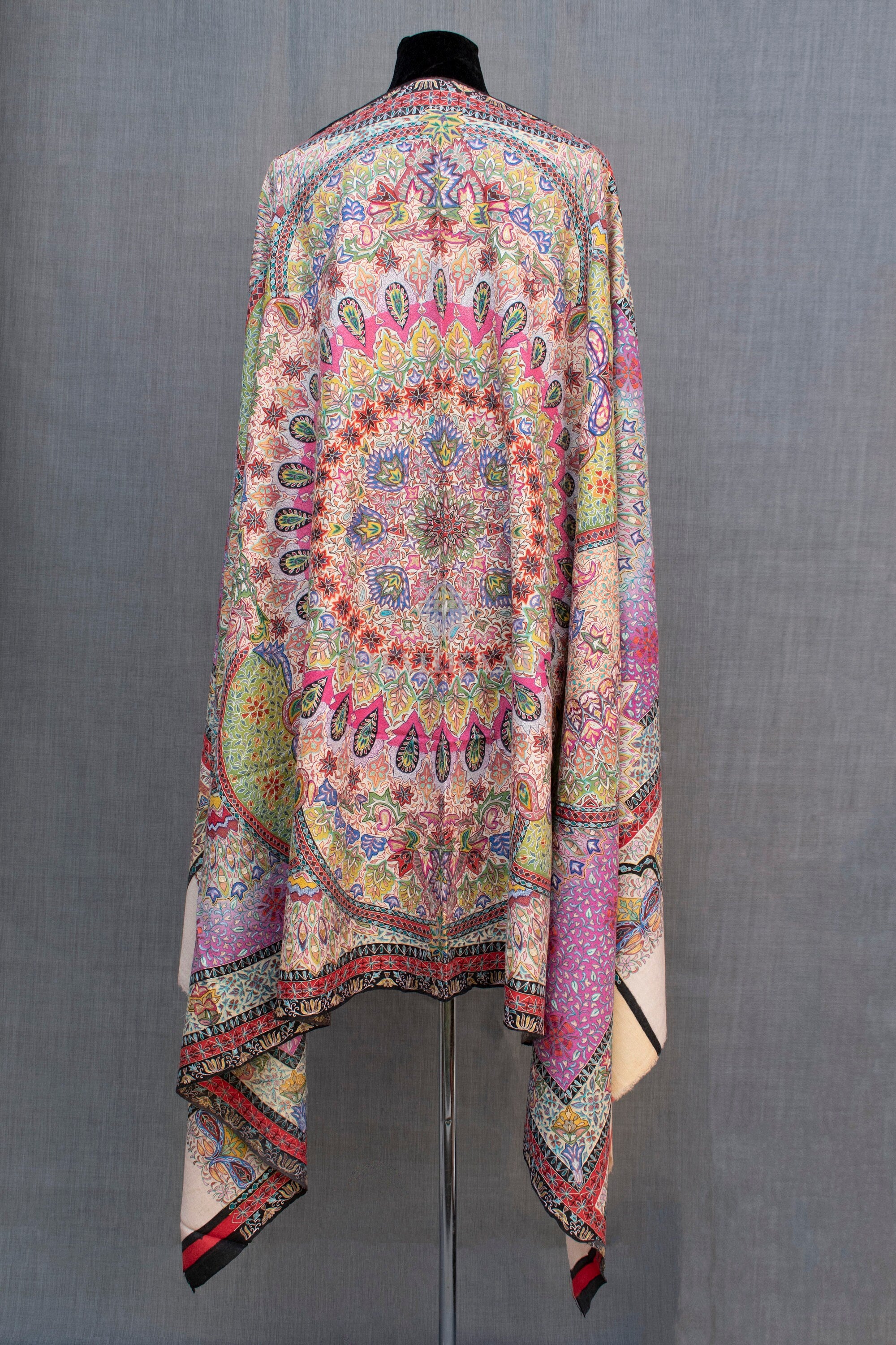 Exquis Kalamkari Pashmina/Châle en cachemire, peint à la main, broderie au crochet à la main, tissé à la main, fil de broderie en soie pure