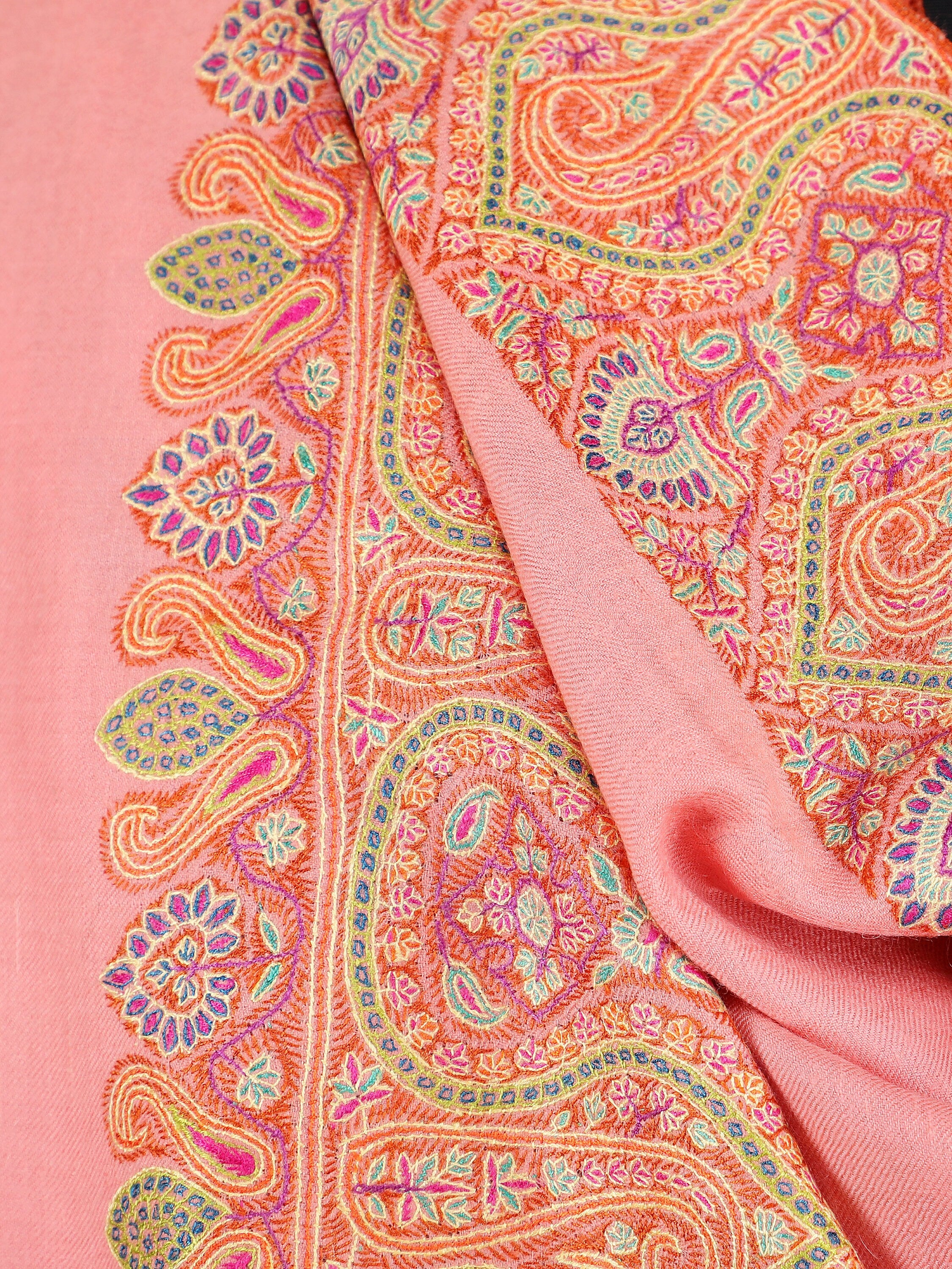 Scialle in pura pashmina color pesca | Ricamato a mano